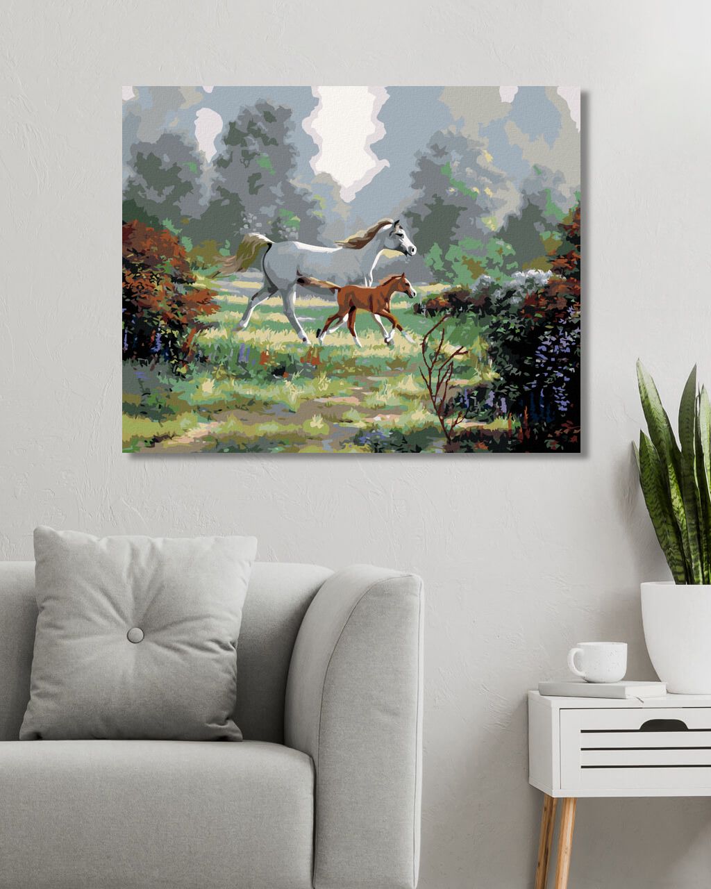 zuty Malování podle čísel - KOBYLA S HŘÍBĚTEM NA PASTVĚ (NORTHERN PROMOTIONS) - Rozměr: 40x50 cm, Rámování: Varianta: vypnuté plátno na rám - obrázek 5