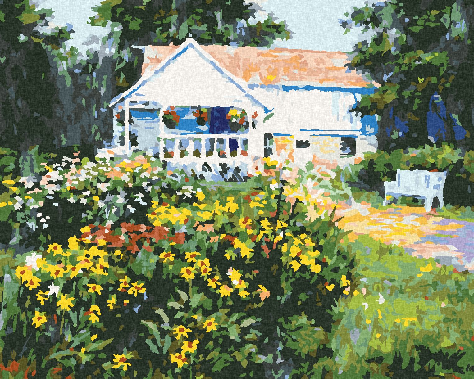 zuty Malování podle čísel – BÍLÝ DŮM A ZAHRADA S KVĚTINAMI (NORTHERN PROMOTIONS) - Rozměr: 40x50 cm, Rámování: Varianta: bez rámu a bez vypnutí plátna - obrázek 1