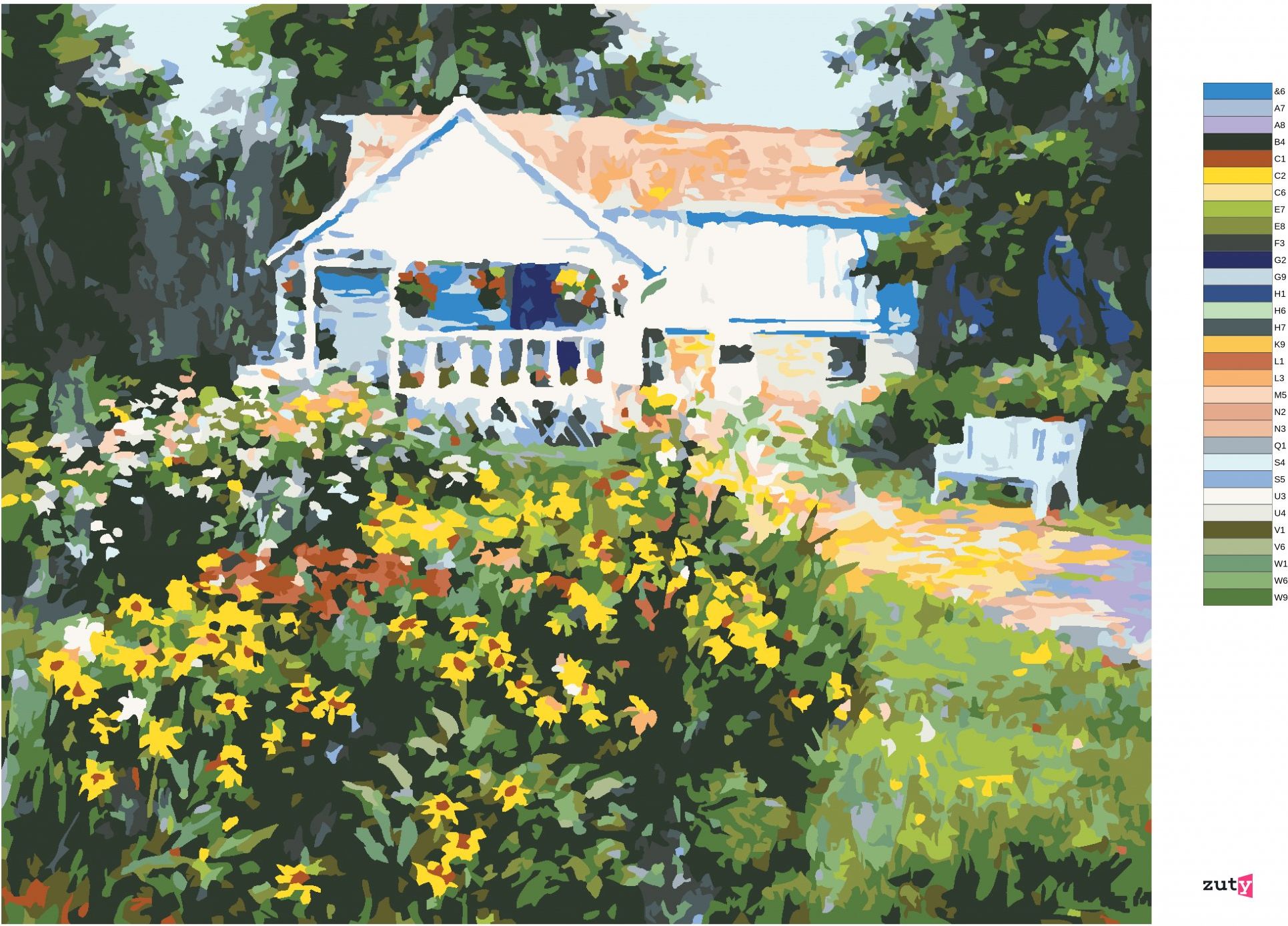 zuty Malování podle čísel – BÍLÝ DŮM A ZAHRADA S KVĚTINAMI (NORTHERN PROMOTIONS) - Rozměr: 40x50 cm, Rámování: Varianta: bez rámu a bez vypnutí plátna - obrázek 8
