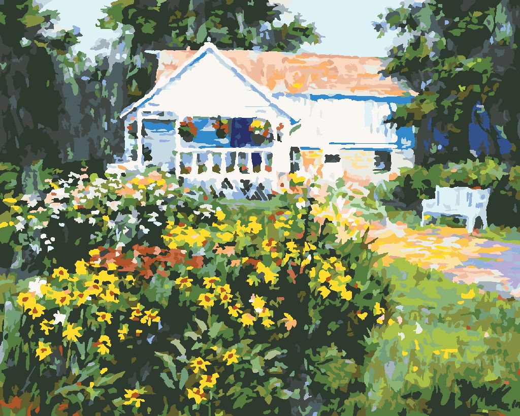 zuty Malování podle čísel – BÍLÝ DŮM A ZAHRADA S KVĚTINAMI (NORTHERN PROMOTIONS) - Rozměr: 40x50 cm, Rámování: Varianta: bez rámu a bez vypnutí plátna - obrázek 9