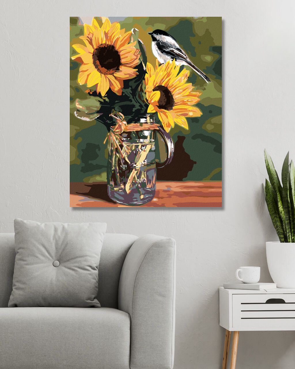 zuty Malování podle čísel – SÝKORA MLYNAŘÍK A SLUNEČNICE VE DŽBÁNU (VICTORIA SCHULTZ) - Rozměr: 40x50 cm, Rámování: Varianta: bez rámu a bez vypnutí plátna - obrázek 7