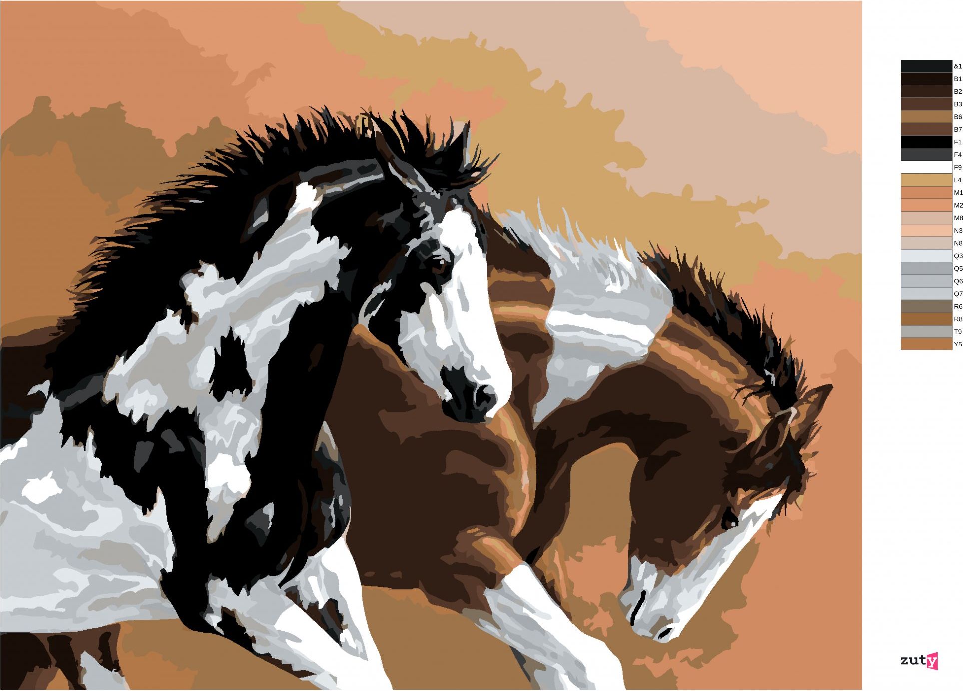 zuty Malování podle čísel – STRAKATÍ KONĚ (VICTORIA SCHULTZ) - Rozměr: 40x50 cm, Rámování: Varianta: vypnuté plátno na rám - obrázek 8