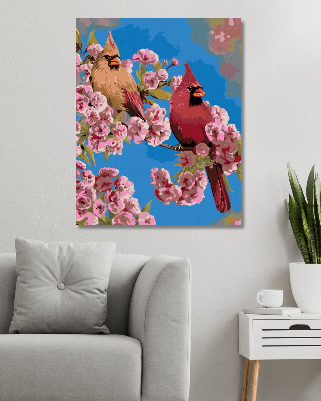 zuty Malování podle čísel – PTÁK KARDINÁL NA VĚTVI S RŮŽOVÝMI KVĚTY (VICTORIA SCHULTZ) - Rozměr: 40x50 cm, Rámování: Varianta: bez rámu a bez vypnutí plátna - obrázek 10