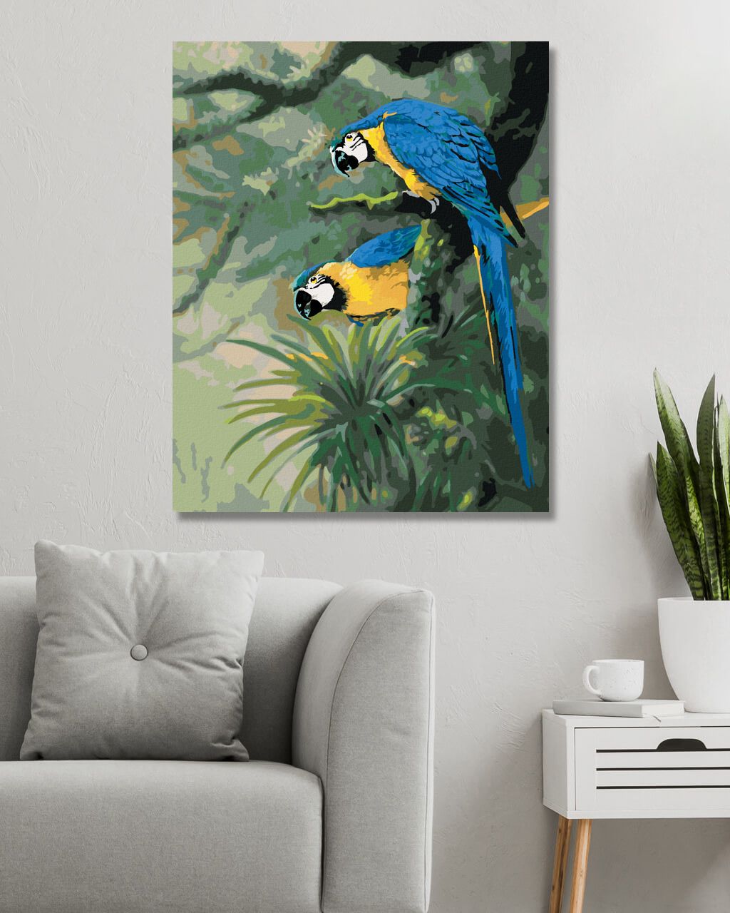 zuty Malování podle čísel – PÁR PAPOUŠKŮ ARA ARARAUNA NA VĚTVI (NORTHERN PROMOTIONS) - Rozměr: 40x50 cm, Rámování: Varianta: vypnuté plátno na rám - obrázek 4