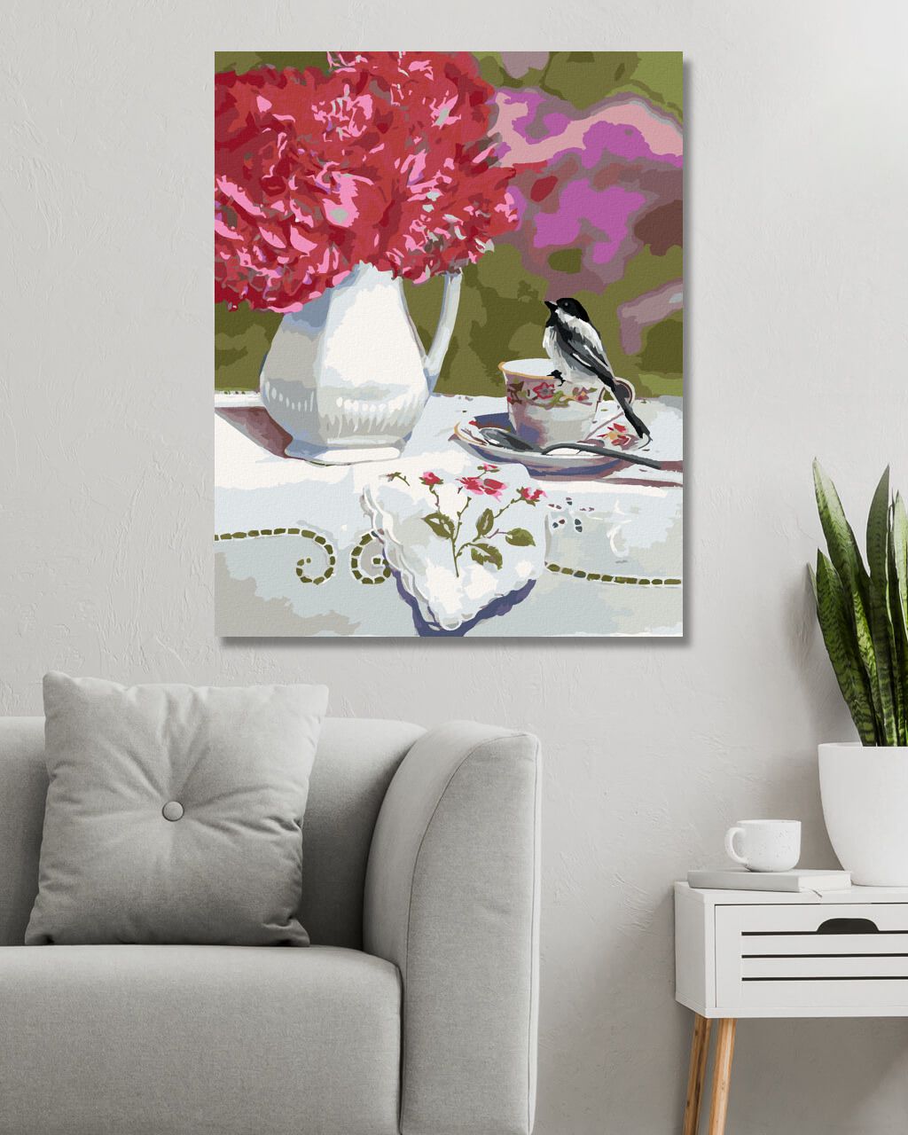 zuty Malování podle čísel – SÝKORA MLYNAŘÍK NA ČAJOVÉM HRNÍČKU A VÁZA S KVĚTINAMI (VICTORIA SCHULTZ) - Rozměr: 40x50 cm, Rámování: Varianta: vypnuté plátno na rám - obrázek 9
