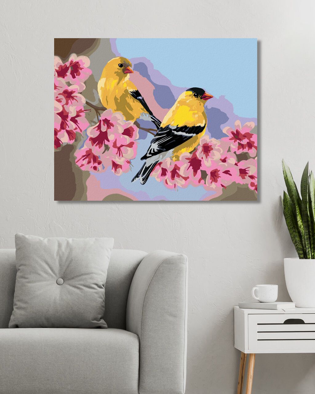 zuty Malování podle čísel – PTÁK STEHLÍK NA VĚTVI S RŮŽOVÝMI KVĚTY (VICTORIA SCHULTZ) - Rozměr: 40x50 cm, Rámování: Varianta: vypnuté plátno na rám - obrázek 2