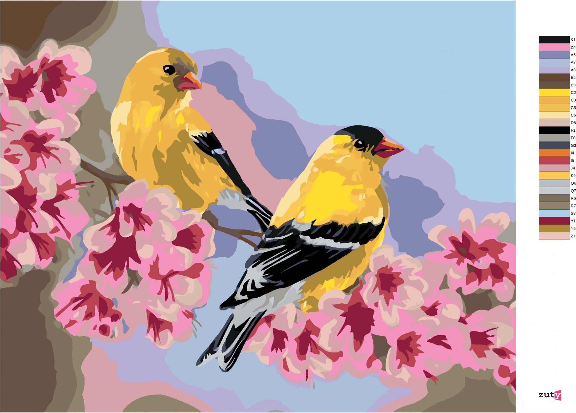 zuty Malování podle čísel – PTÁK STEHLÍK NA VĚTVI S RŮŽOVÝMI KVĚTY (VICTORIA SCHULTZ) - Rozměr: 40x50 cm, Rámování: Varianta: vypnuté plátno na rám - obrázek 10