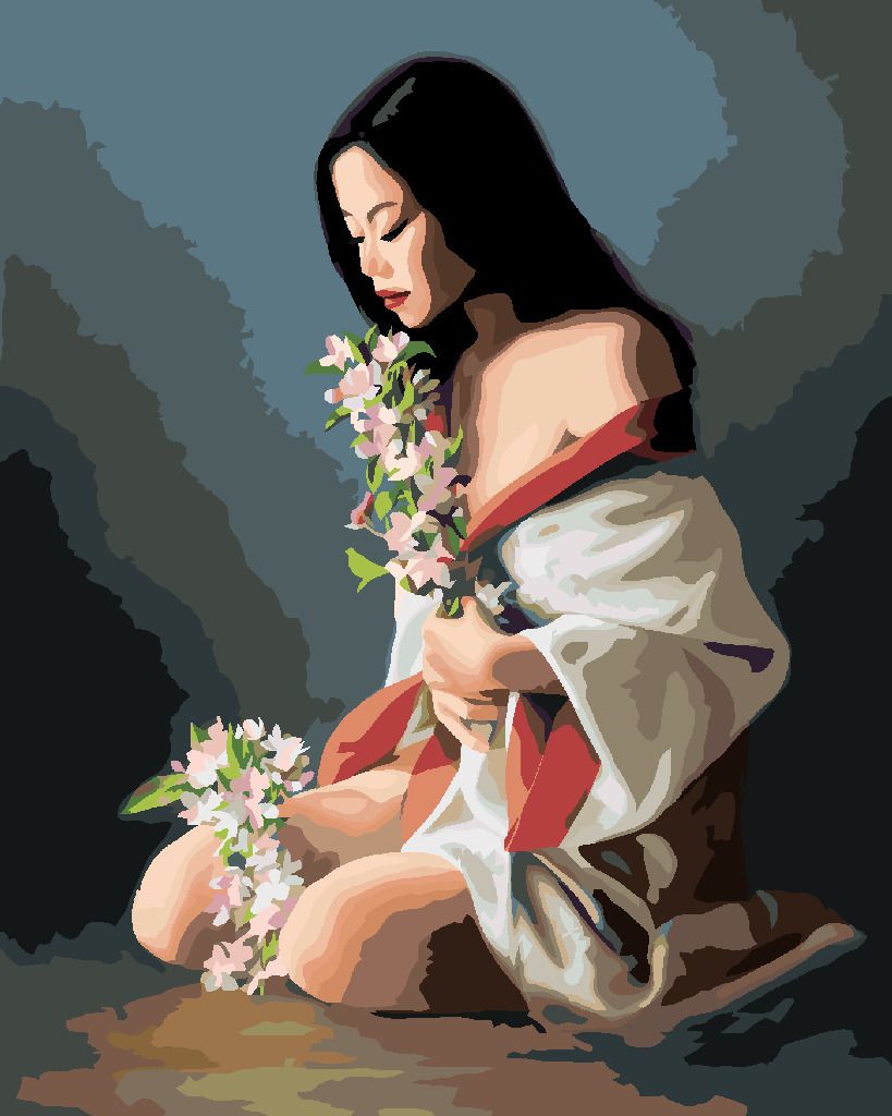 zuty Malování podle čísel - DÍVKA V ŽUPANKU A BÍLÉ KVĚTINY (PIETER WAGEMANS) - Rozměr: 40x50 cm, Rámování: Varianta: bez rámu a bez vypnutí plátna - obrázek 3