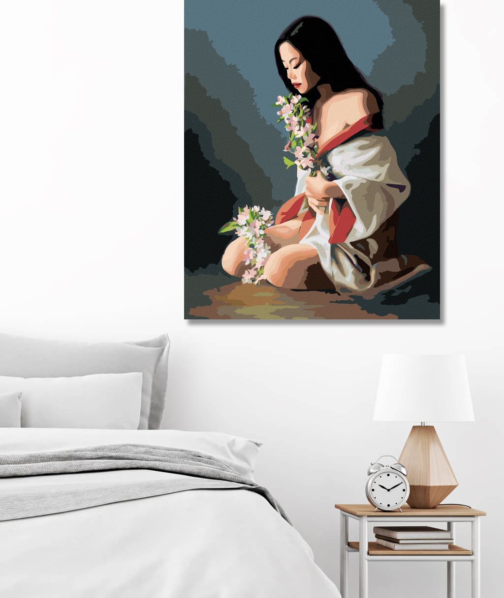 zuty Malování podle čísel - DÍVKA V ŽUPANKU A BÍLÉ KVĚTINY (PIETER WAGEMANS) - Rozměr: 40x50 cm, Rámování: Varianta: bez rámu a bez vypnutí plátna - obrázek 4