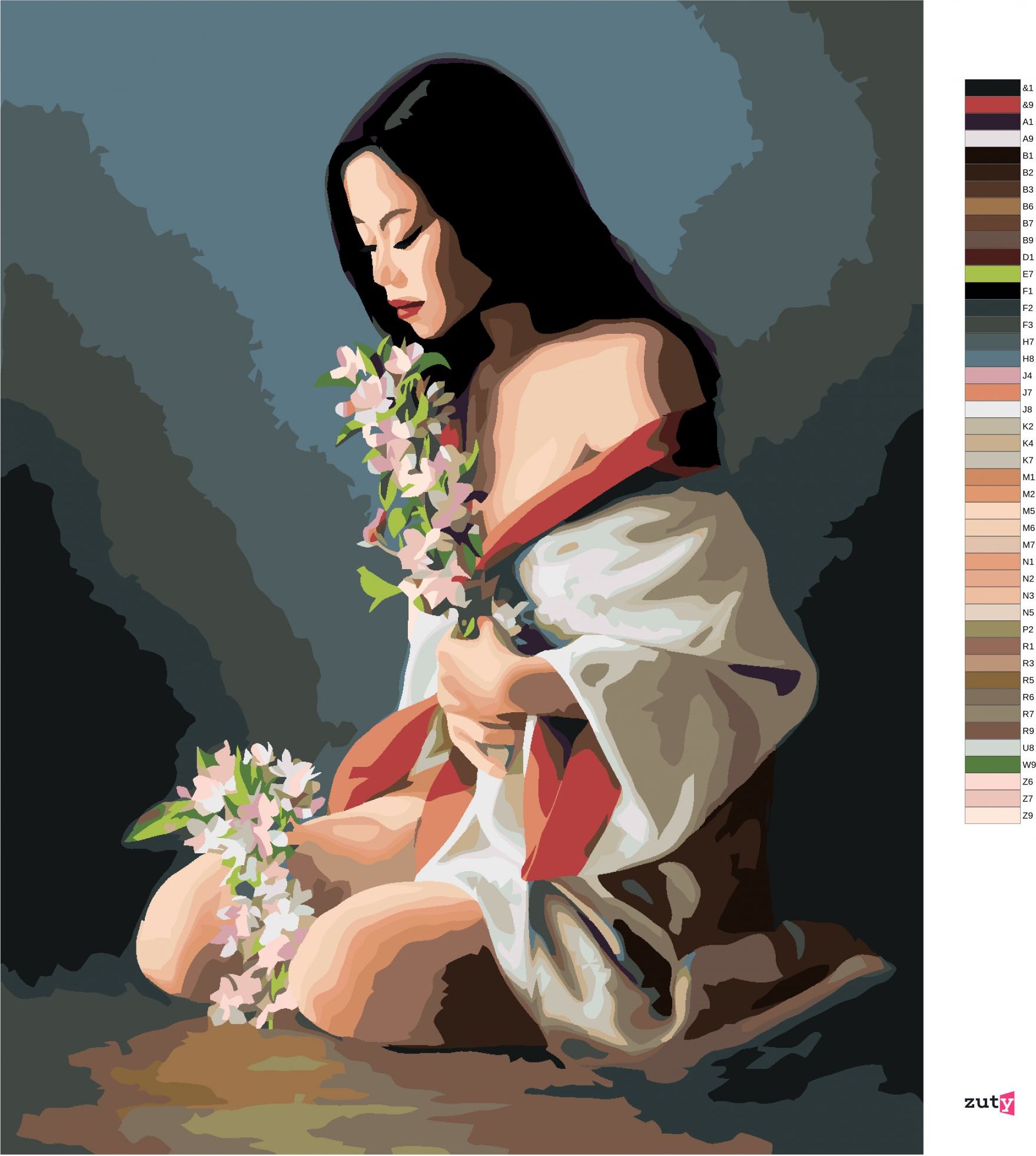 zuty Malování podle čísel - DÍVKA V ŽUPANKU A BÍLÉ KVĚTINY (PIETER WAGEMANS) - Rozměr: 40x50 cm, Rámování: Varianta: bez rámu a bez vypnutí plátna - obrázek 9