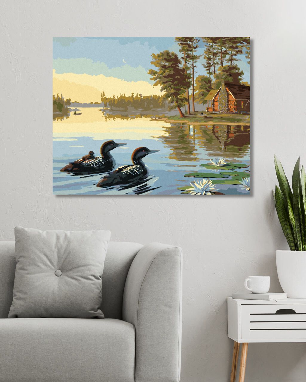 zuty Malování podle čísel – VODNÍ PTÁCI NA RYBNÍKU, LEKNÍNY A CHATA (NORTHERN PROMOTIONS) - Rozměr: 40x50 cm, Rámování: Varianta: bez rámu a bez vypnutí plátna - obrázek 7