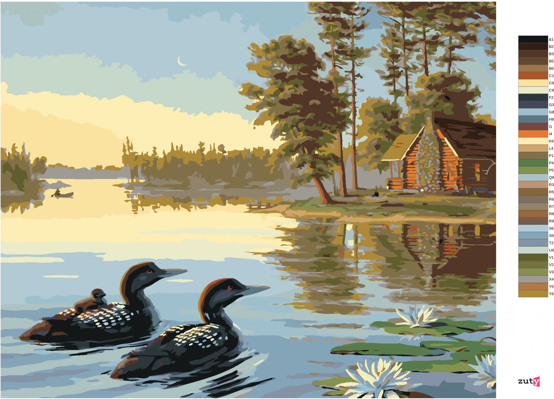 zuty Malování podle čísel – VODNÍ PTÁCI NA RYBNÍKU, LEKNÍNY A CHATA (NORTHERN PROMOTIONS) - Rozměr: 40x50 cm, Rámování: Varianta: vypnuté plátno na rám - obrázek 9
