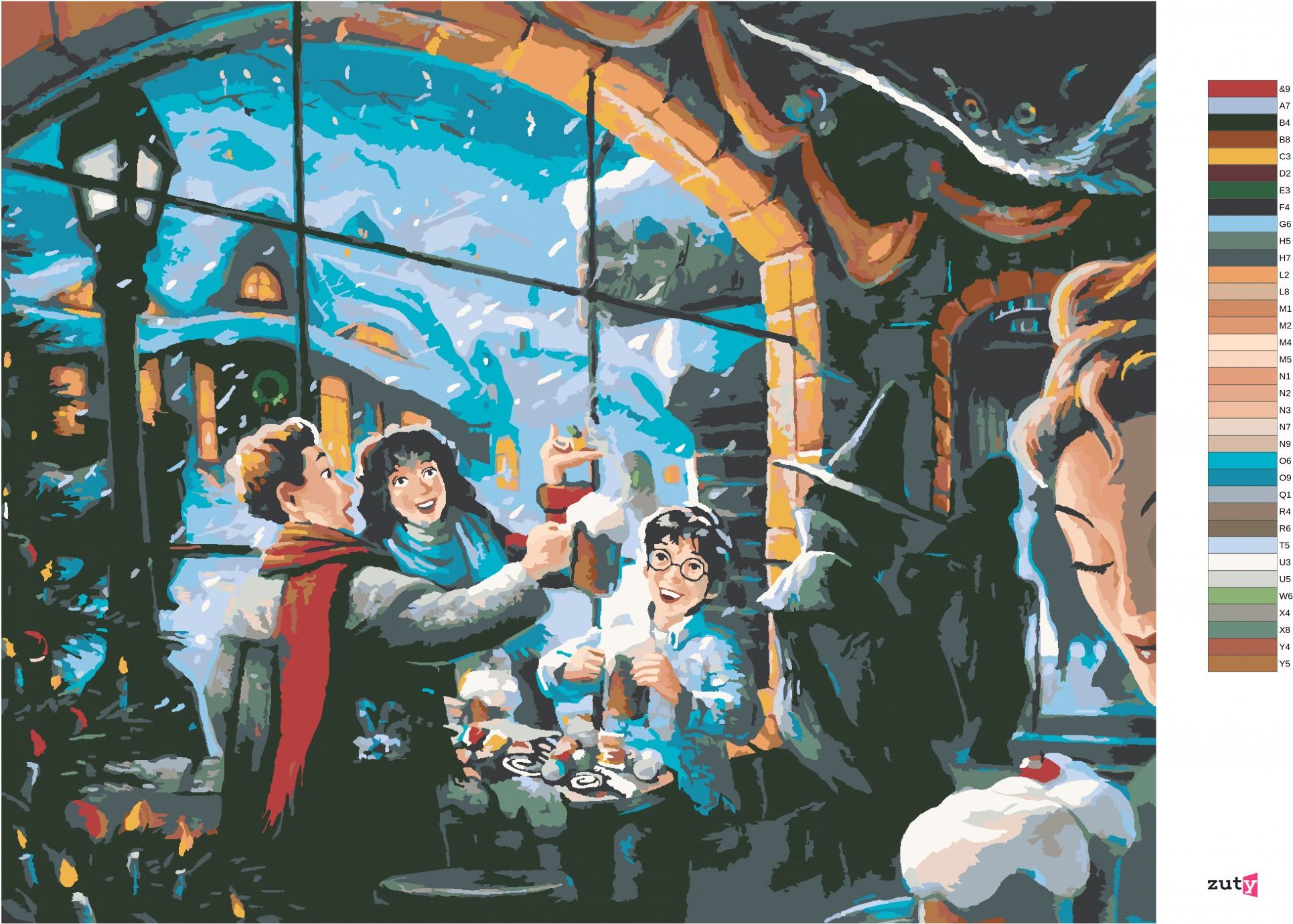 zuty Malování podle čísel - HARRY POTTER, HERMIONA A RON V HOSPODĚ U TŘÍ KOŠŤAT - Rozměr: 40x50 cm, Rámování: Varianta: vypnuté plátno na rám - obrázek 10
