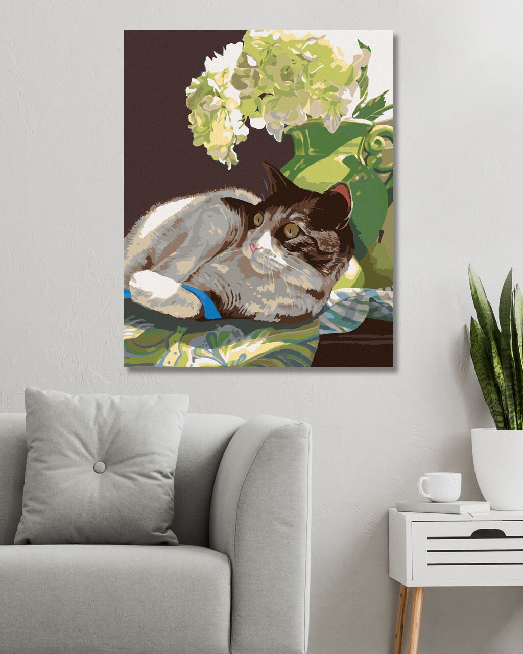 zuty Malování podle čísel - LEŽÍCÍ KOCOUR POD KVĚTINOU (MARDELL SCHUSTER) - Rozměr: 40x50 cm, Rámování: Varianta: vypnuté plátno na rám - obrázek 7