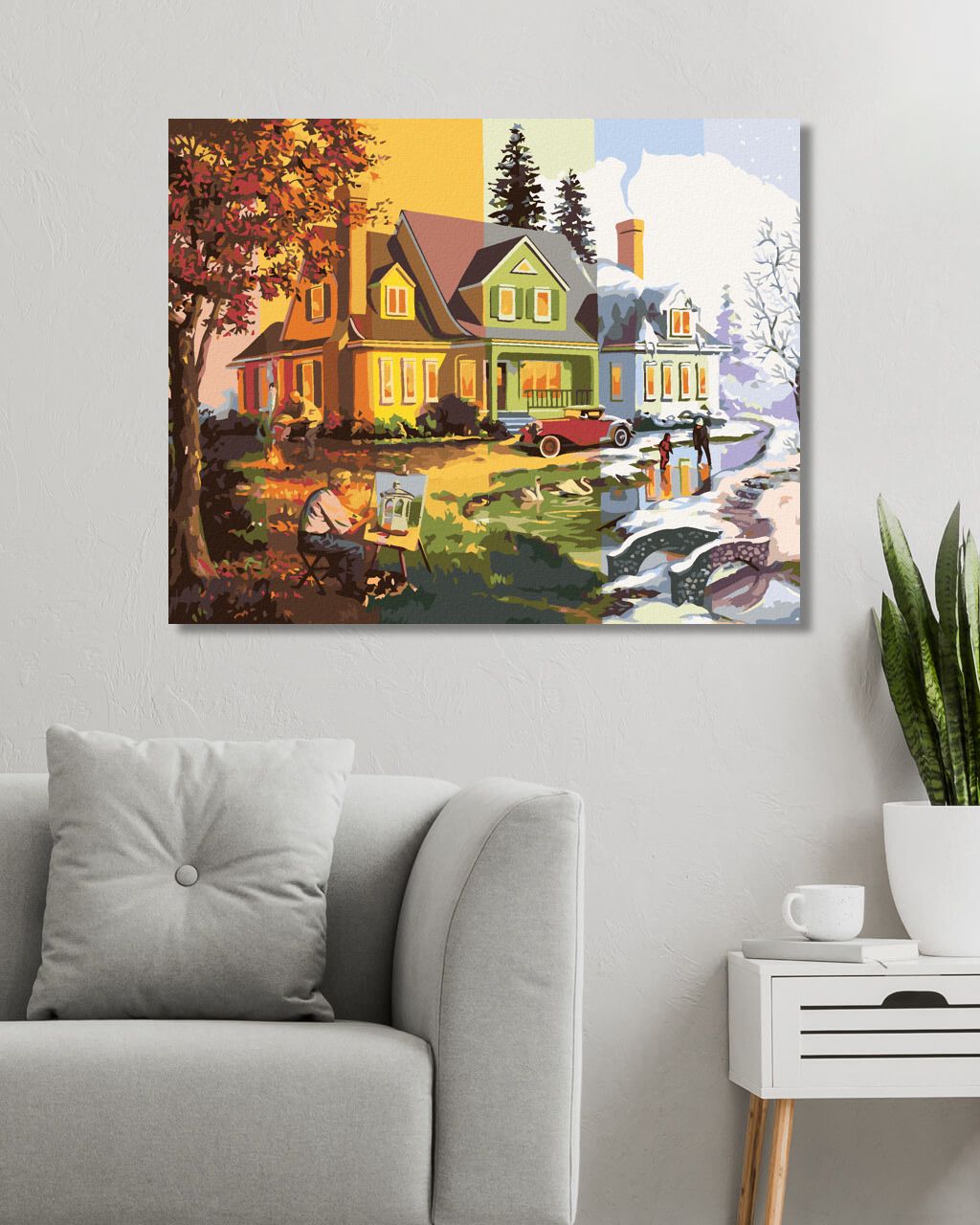 zuty Malování podle čísel - DŮM A ROČNÍ OBDOBÍ (D. RUSTY RUST) - Rozměr: 40x50 cm, Rámování: Varianta: vypnuté plátno na rám - obrázek 4