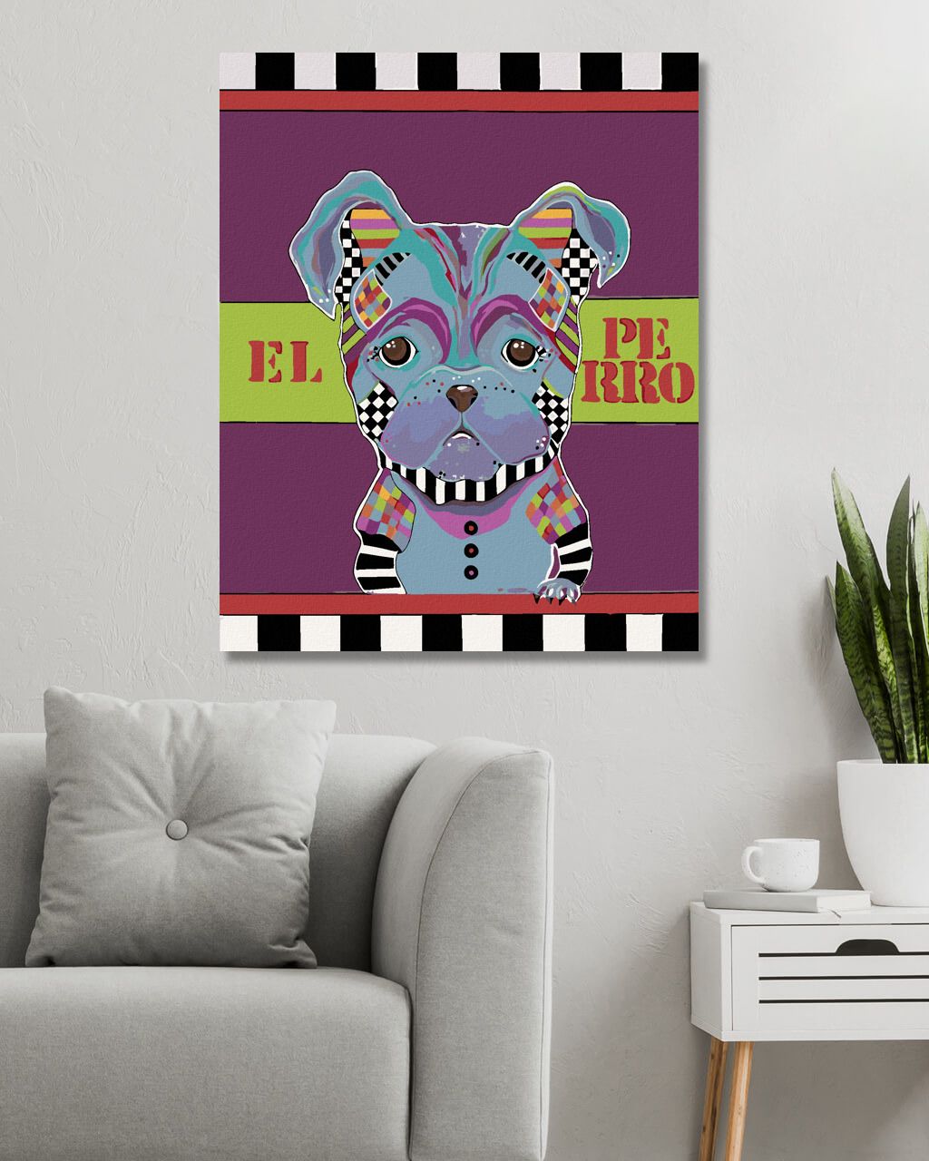 zuty Malování podle čísel - MALÝ PES NA FIALOVÉM POZADÍ (JONNA JAMES) - Rozměr: 40x50 cm, Rámování: Varianta: vypnuté plátno na rám - obrázek 3