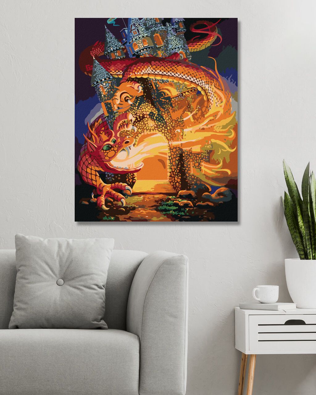 zuty Malování podle čísel - DRAK A HRAD (D. RUSTY RUST) - Rozměr: 40x50 cm, Rámování: Varianta: vypnuté plátno na rám - obrázek 3