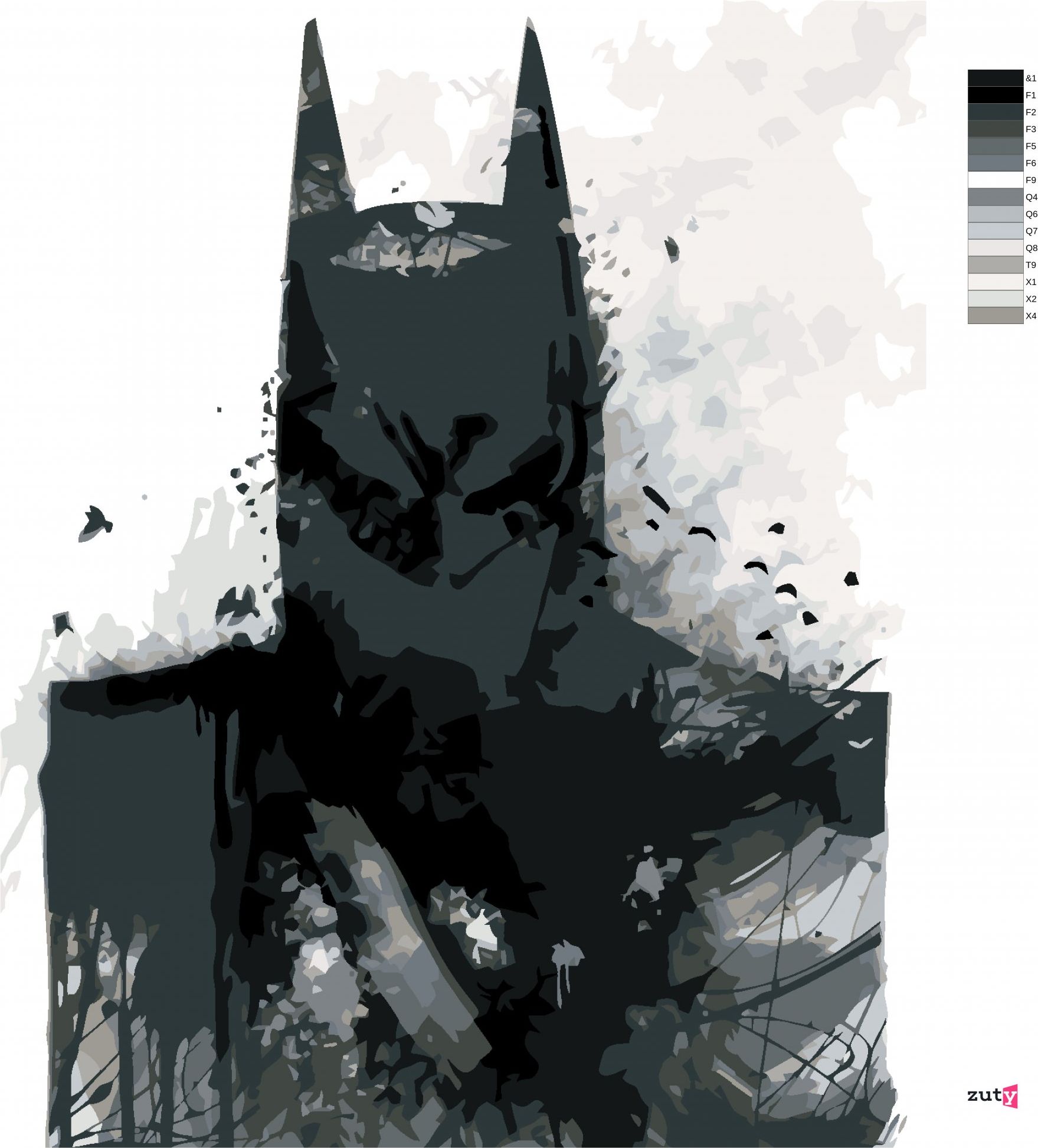 zuty Malování podle čísel - TEMNÝ BATMAN V ČERNOBÍLÉ - Rozměr: 40x50 cm, Rámování: Varianta: vypnuté plátno na rám - obrázek 2