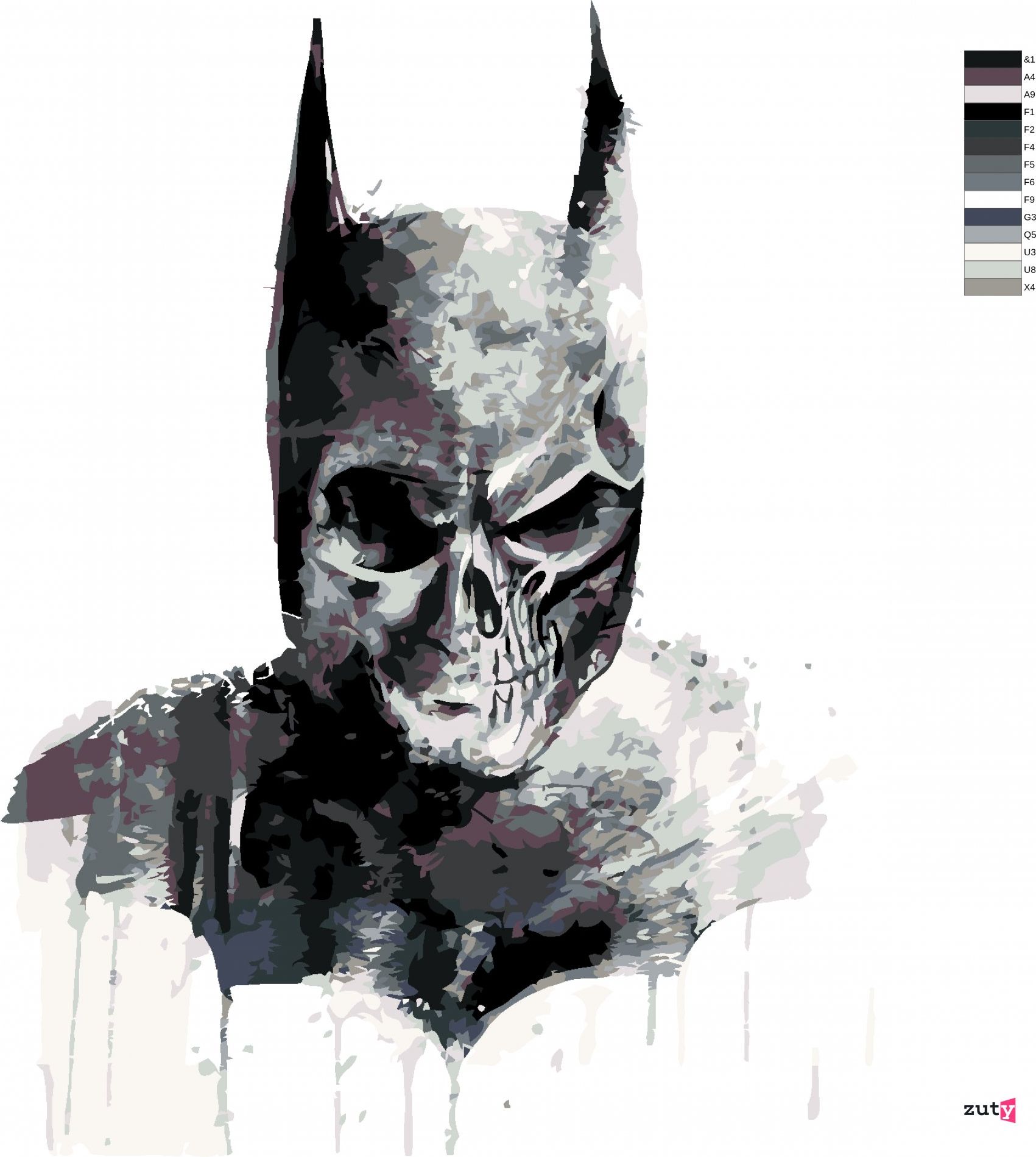 zuty Malování podle čísel - MALOVANÁ LEBKA BATMAN - Rozměr: 40x50 cm, Rámování: Varianta: bez rámu a bez vypnutí plátna - obrázek 2