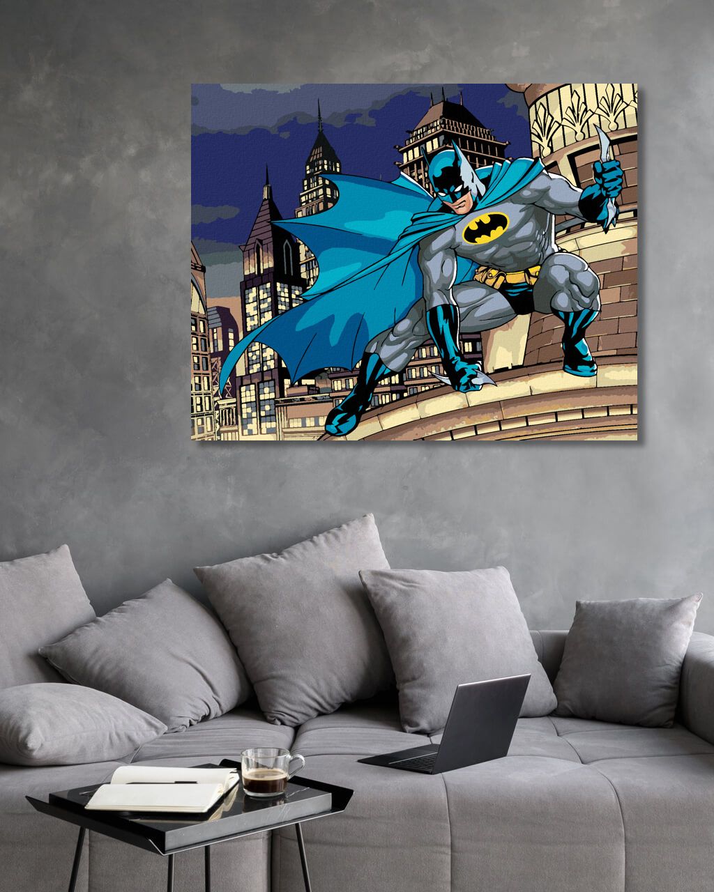 zuty Malování podle čísel - BATMAN NA VRCHOLKU MRAKODRAPU - Rozměr: 40x50 cm, Rámování: Varianta: bez rámu a bez vypnutí plátna - obrázek 3