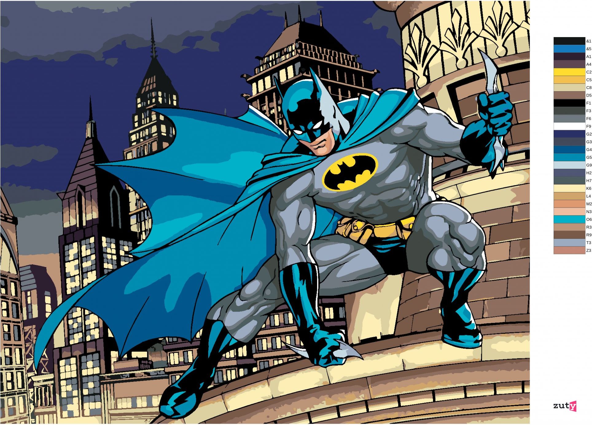zuty Malování podle čísel - BATMAN NA VRCHOLKU MRAKODRAPU - Rozměr: 40x50 cm, Rámování: Varianta: vypnuté plátno na rám - obrázek 4