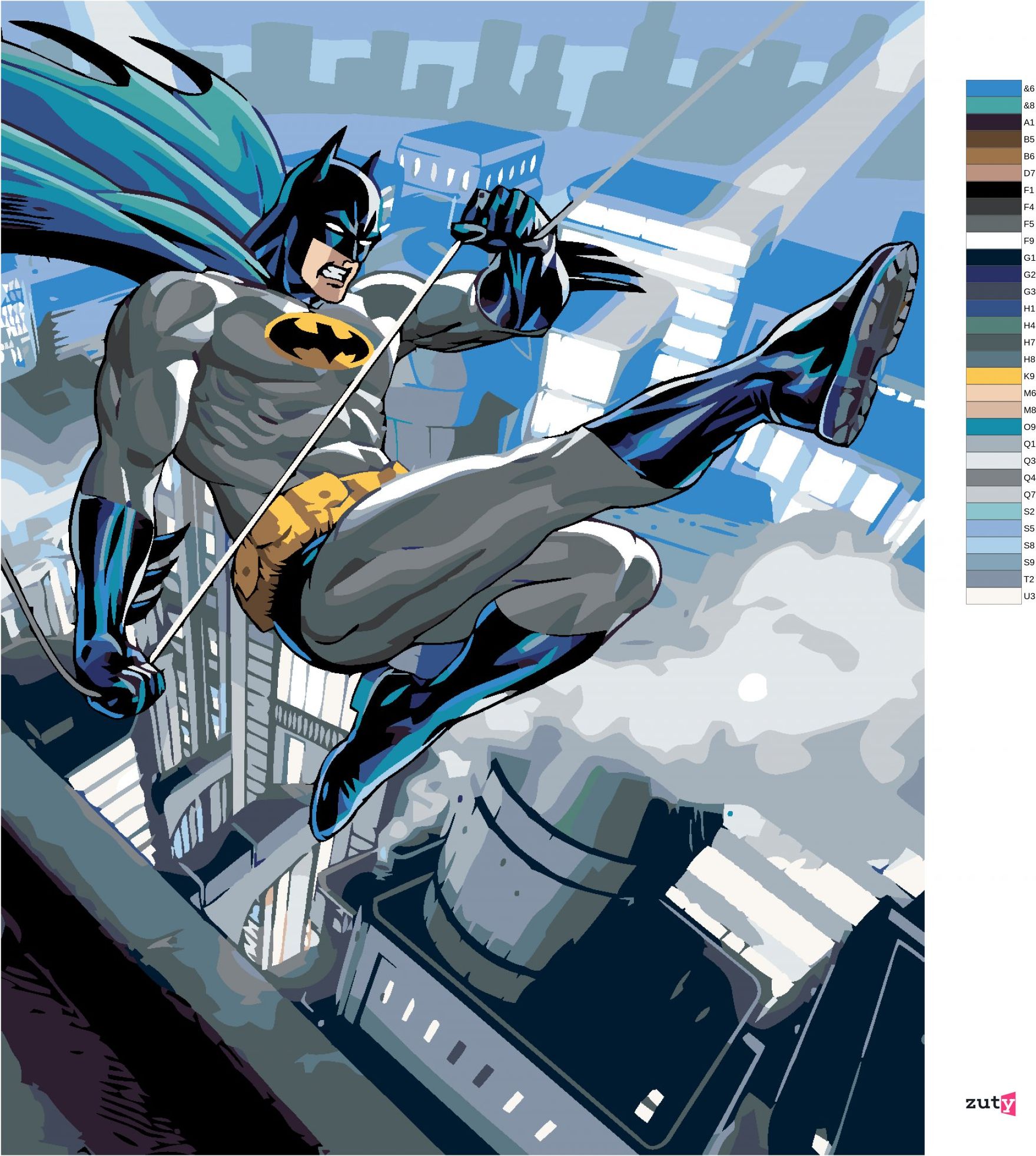 zuty Malování podle čísel - BATMAN NAD MĚSTEM - Rozměr: 40x50 cm, Rámování: Varianta: bez rámu a bez vypnutí plátna - obrázek 4