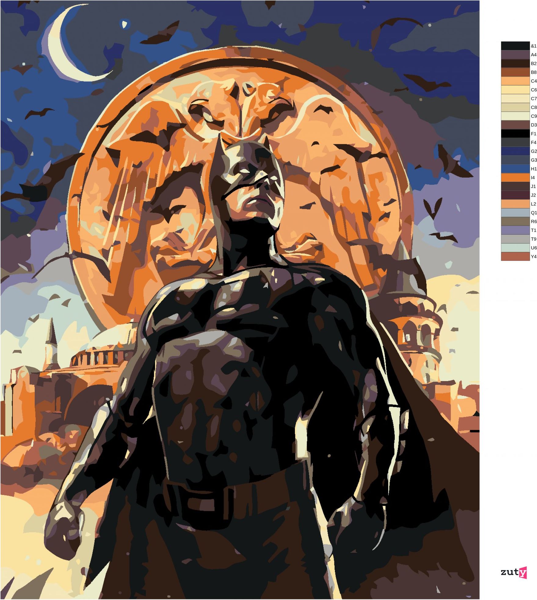 zuty Malování podle čísel - BATMAN V NOČNÍM MĚSTĚ - Rozměr: 40x50 cm, Rámování: Varianta: vypnuté plátno na rám - obrázek 4