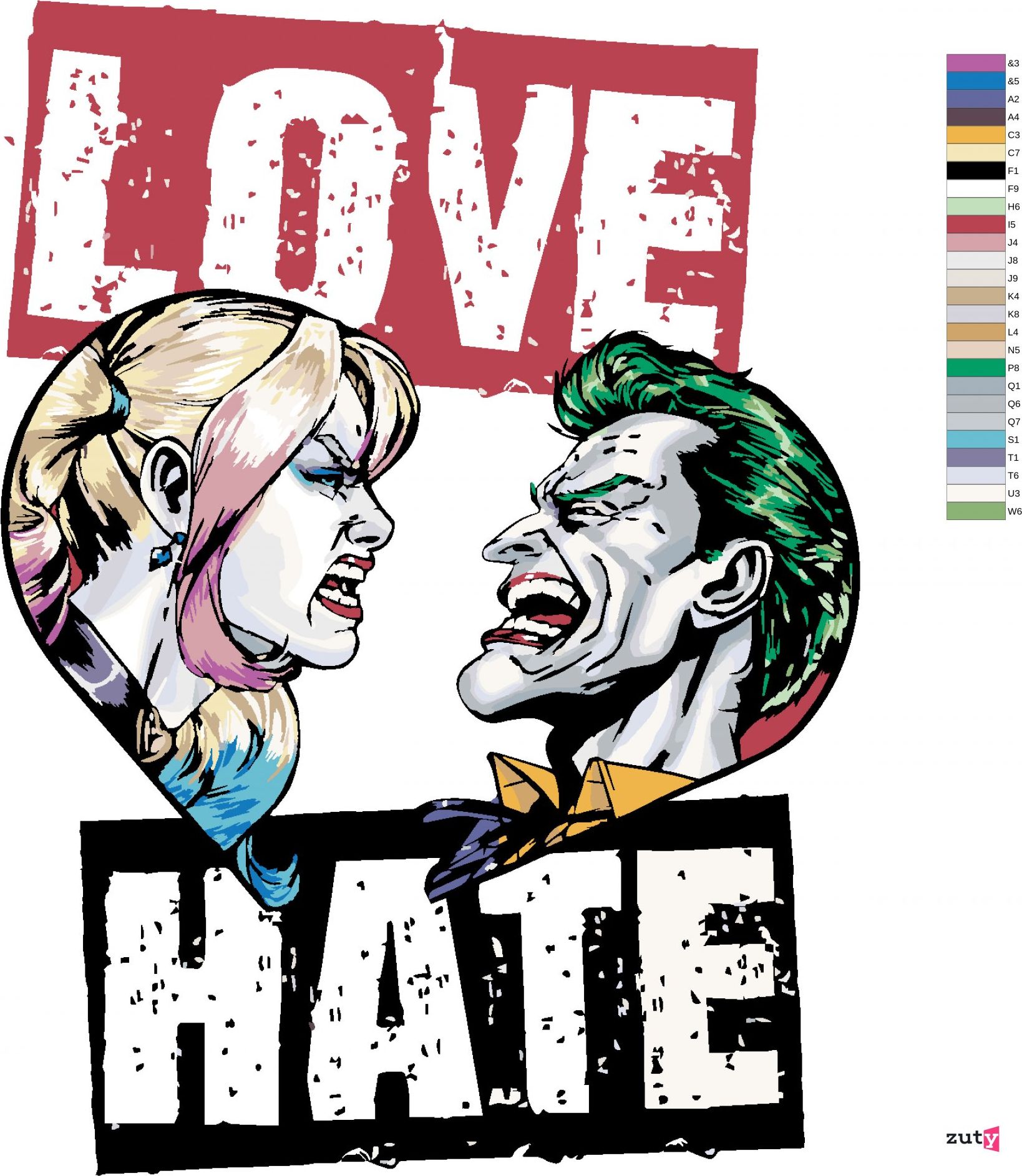 zuty Malování podle čísel - HARLEY QUINN A JOKER (BATMAN) - Rozměr: 40x50 cm, Rámování: Varianta: vypnuté plátno na rám - obrázek 3
