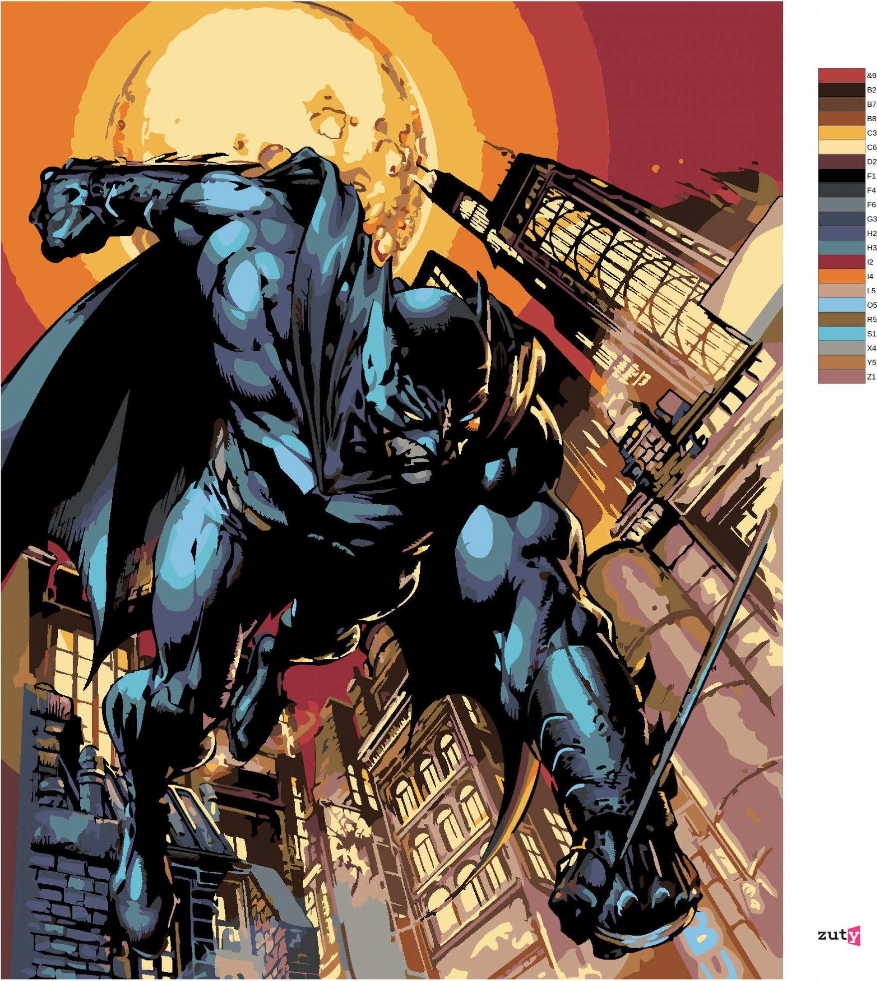 zuty Malování podle čísel - BATMAN A VELKÝ MĚSÍC - Rozměr: 40x50 cm, Rámování: Varianta: bez rámu a bez vypnutí plátna - obrázek 4