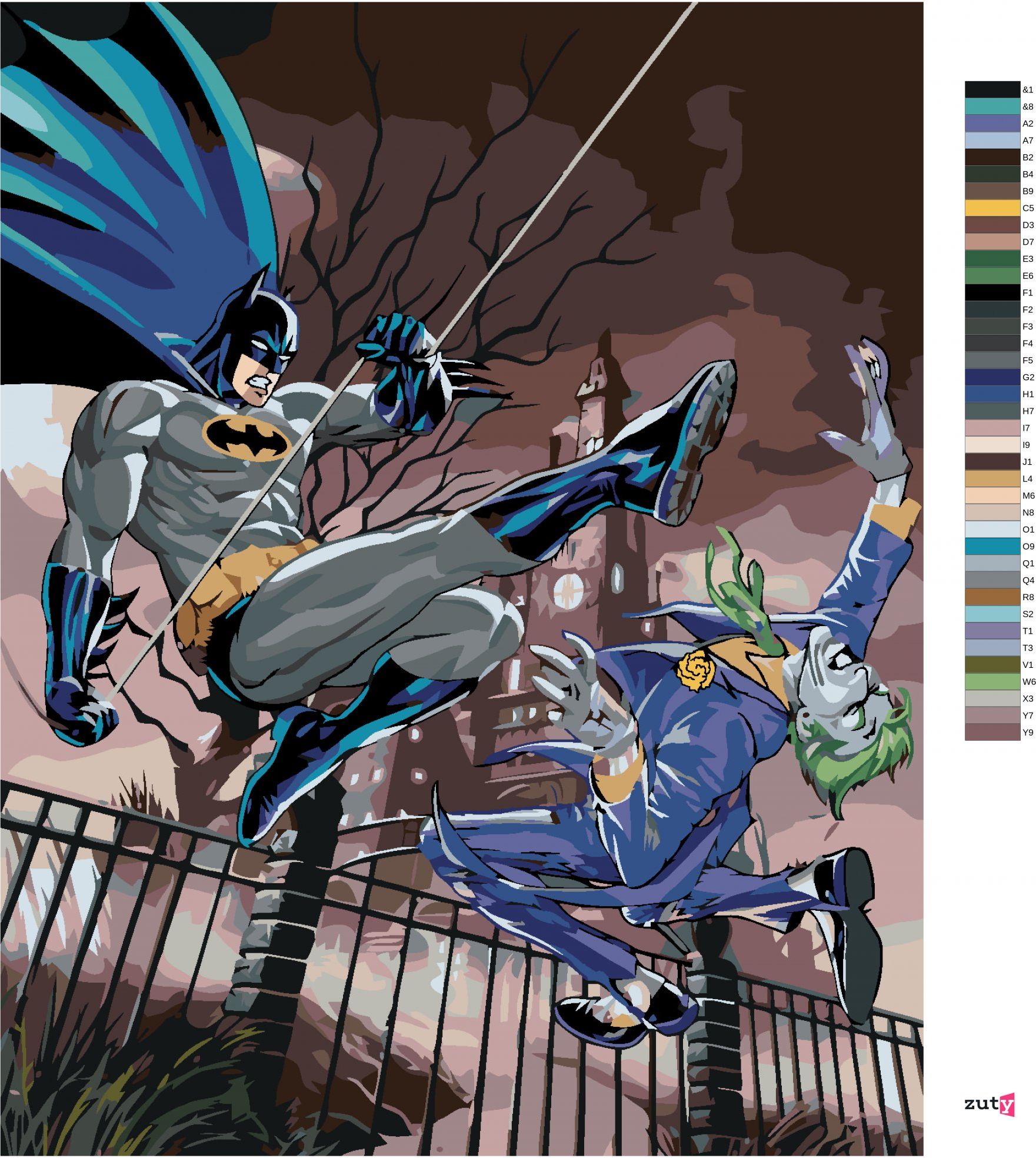 zuty Malování podle čísel - BATMAN A JOKER V BOJI - Rozměr: 40x50 cm, Rámování: Varianta: bez rámu a bez vypnutí plátna - obrázek 6