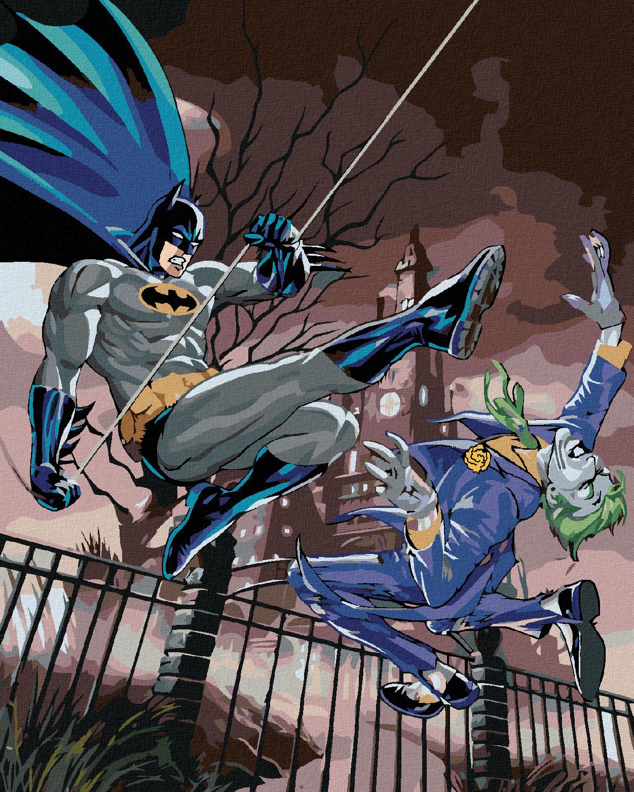 zuty Malování podle čísel - BATMAN A JOKER V BOJI - Rozměr: 40x50 cm, Rámování: Varianta: vypnuté plátno na rám - obrázek 1