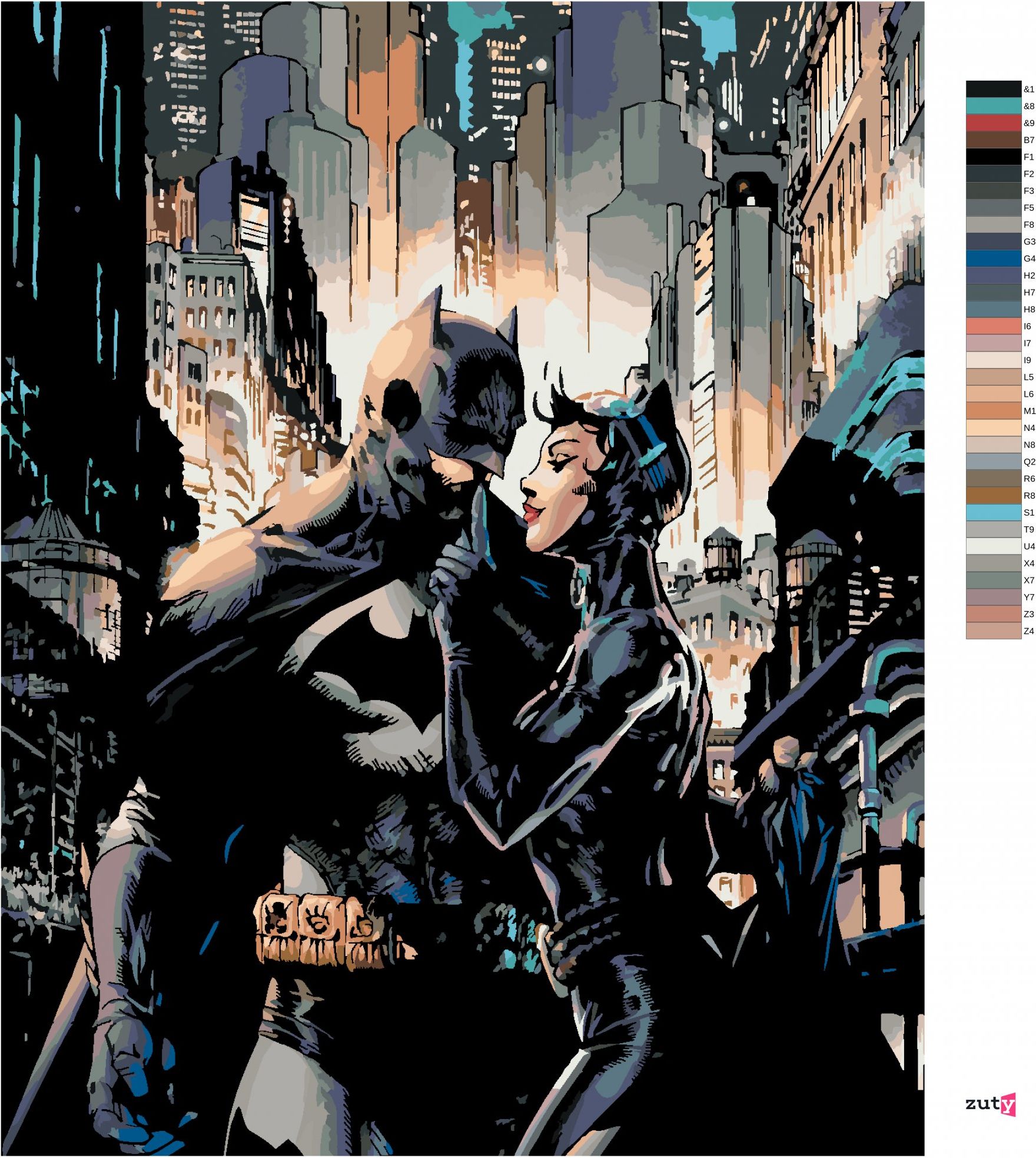 zuty Malování podle čísel - BATMAN A CATWOMAN - Rozměr: 40x50 cm, Rámování: Varianta: bez rámu a bez vypnutí plátna - obrázek 3