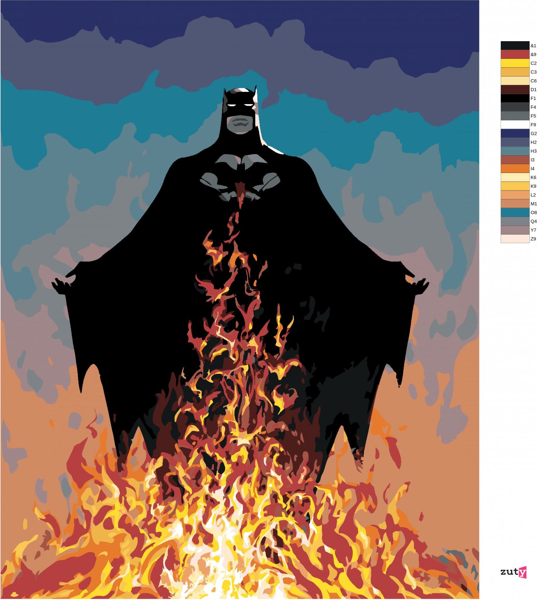 zuty Malování podle čísel - BATMAN A PLAMENY - Rozměr: 40x50 cm, Rámování: Varianta: bez rámu a bez vypnutí plátna - obrázek 4