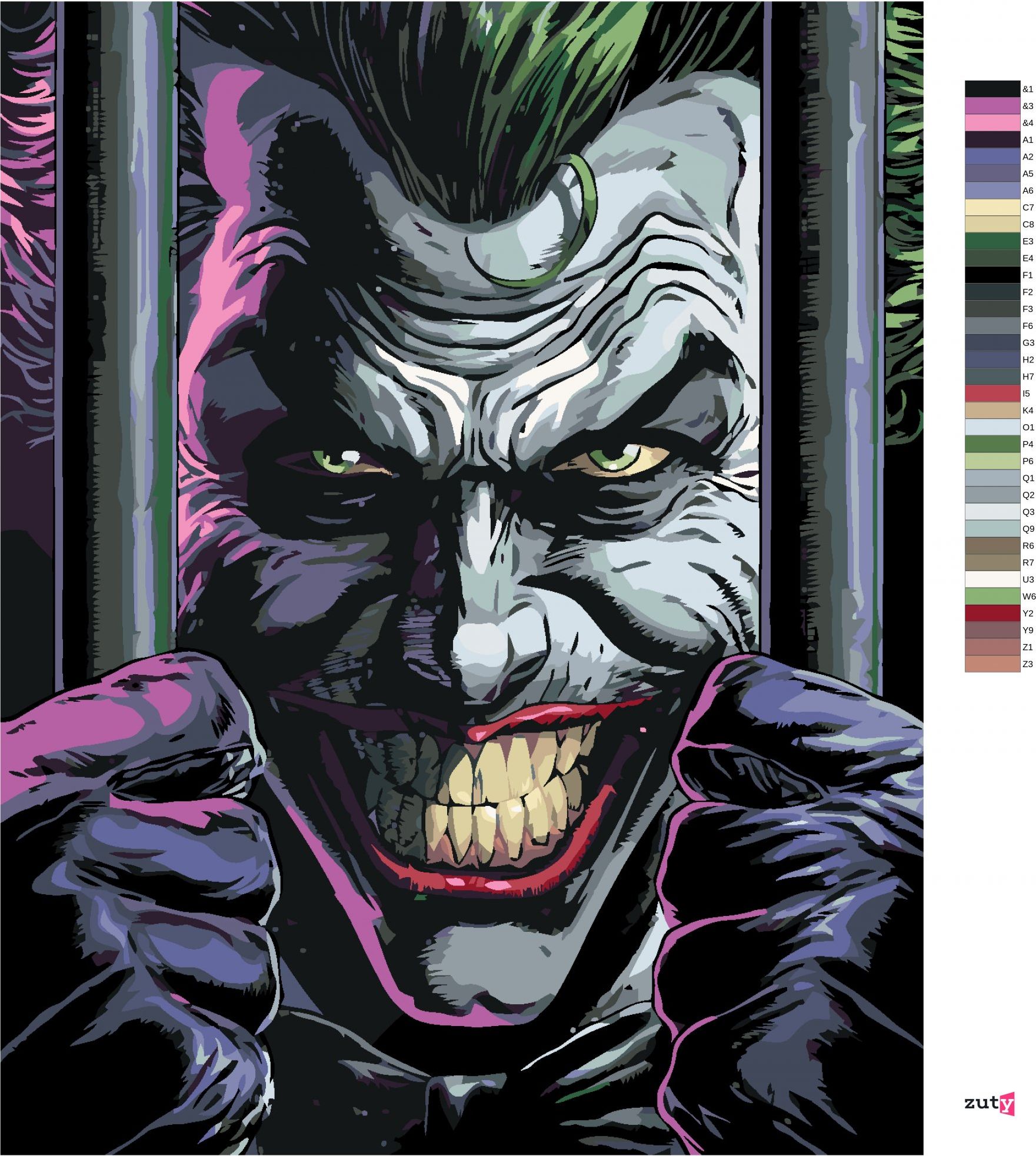 zuty Malování podle čísel - JOKER ZA MŘÍŽEMI (BATMAN) - Rozměr: 40x50 cm, Rámování: Varianta: bez rámu a bez vypnutí plátna - obrázek 10