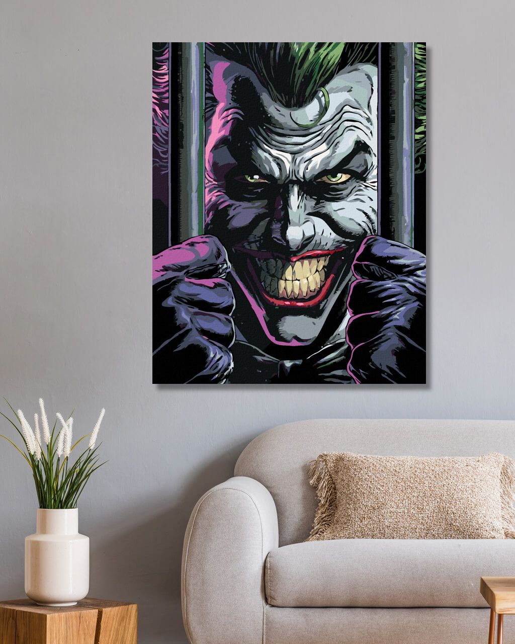 zuty Malování podle čísel - JOKER ZA MŘÍŽEMI (BATMAN) - Rozměr: 40x50 cm, Rámování: Varianta: vypnuté plátno na rám - obrázek 2
