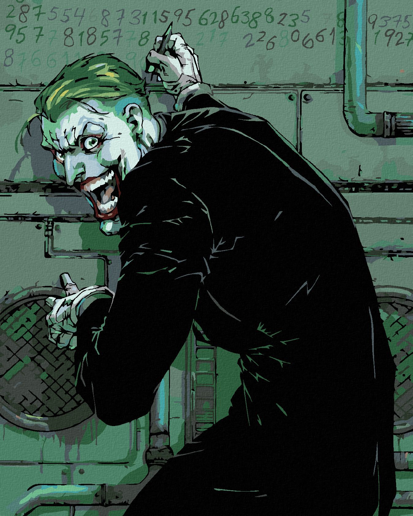 zuty Malování podle čísel - JOKER PÍŠE NA ZEĎ (BATMAN) - Rozměr: 40x50 cm, Rámování: Varianta: vypnuté plátno na rám - obrázek 1