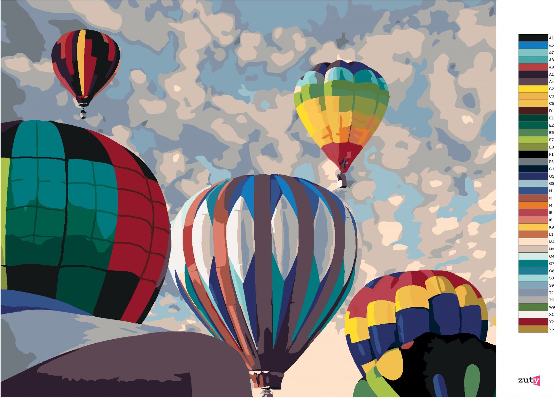zuty Malování podle čísel - DUHOVÉ HORKOVZDUŠNÉ BALONY (DENNIS FRATES) - Rozměr: 40x50 cm, Rámování: Varianta: vypnuté plátno na rám - obrázek 3