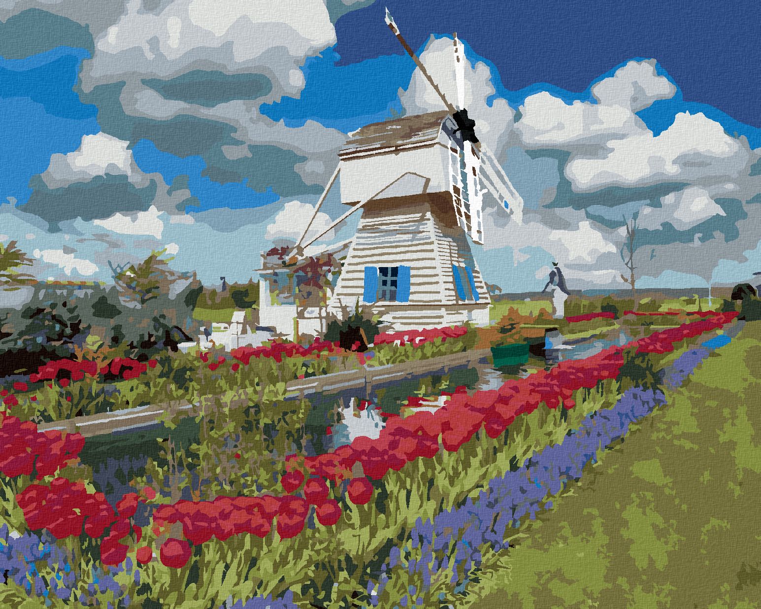 zuty Malování podle čísel - VĚTRNÝ MLÝN A TULIPÁNY (DENNIS FRATES) - Rozměr: 40x50 cm, Rámování: Varianta: vypnuté plátno na rám - obrázek 1