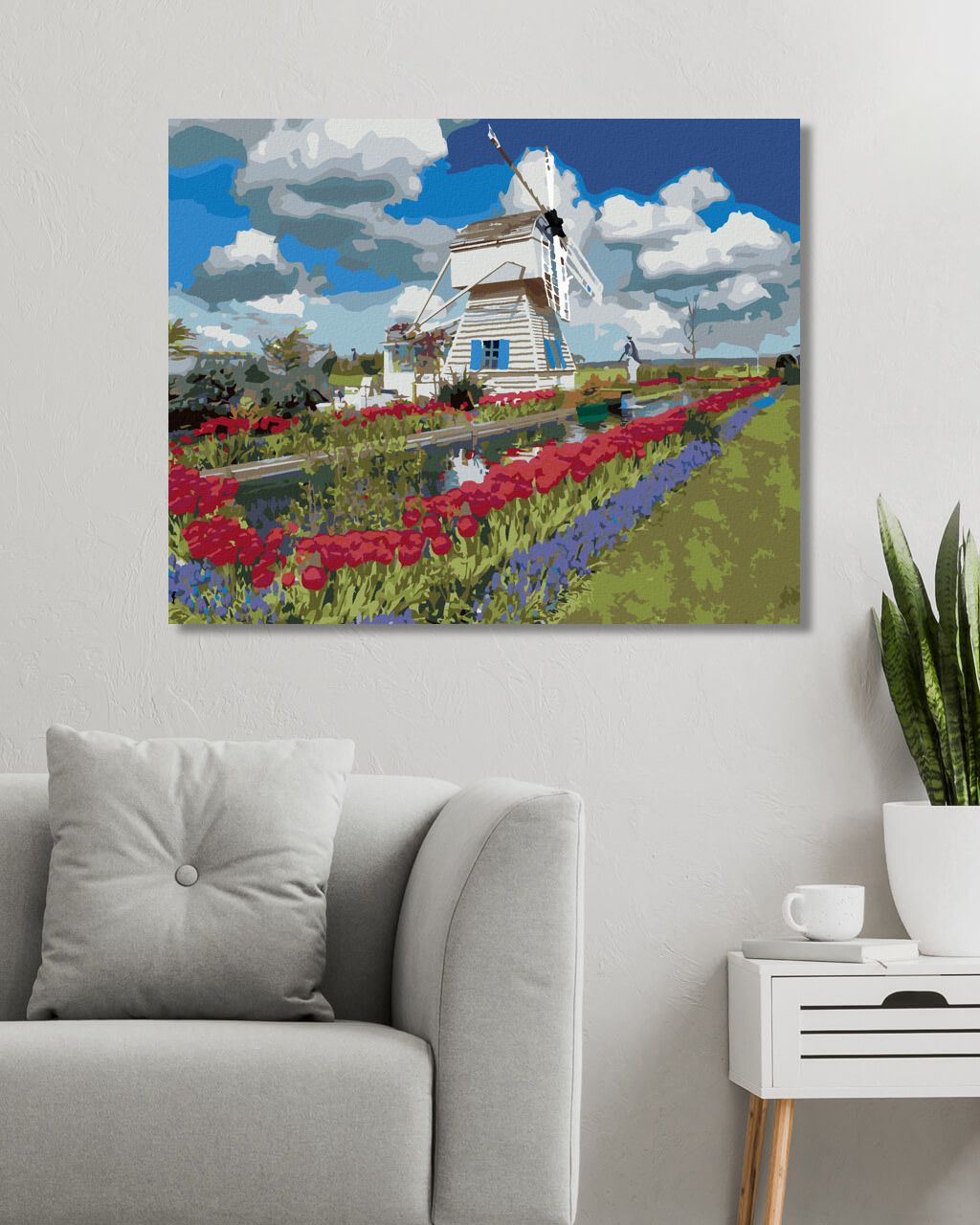 zuty Malování podle čísel - VĚTRNÝ MLÝN A TULIPÁNY (DENNIS FRATES) - Rozměr: 40x50 cm, Rámování: Varianta: vypnuté plátno na rám - obrázek 2