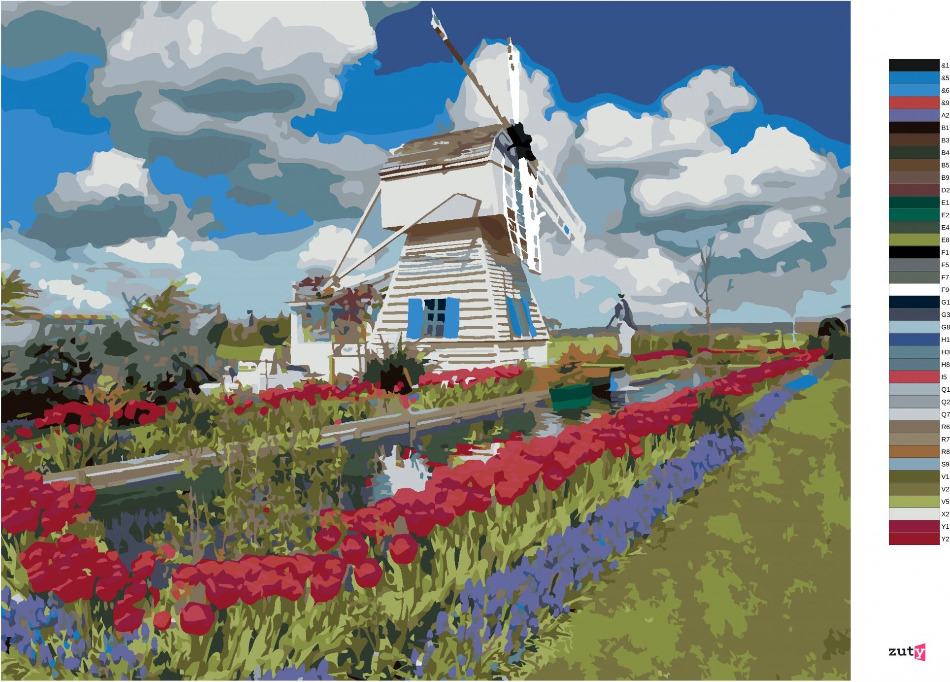 zuty Malování podle čísel - VĚTRNÝ MLÝN A TULIPÁNY (DENNIS FRATES) - Rozměr: 40x50 cm, Rámování: Varianta: vypnuté plátno na rám - obrázek 10