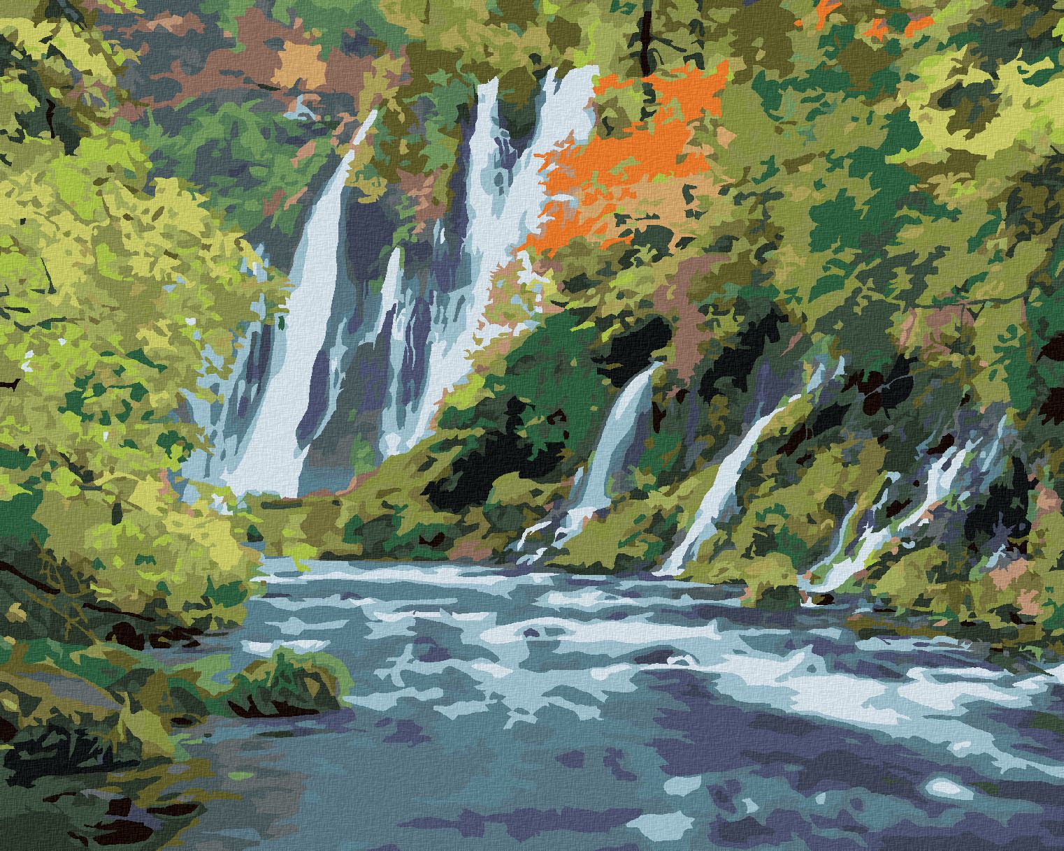 zuty Malování podle čísel - VODOPÁDY URPOSTŘED LESA (DENNIS FRATES) - Rozměr: 40x50 cm, Rámování: Varianta: vypnuté plátno na rám - obrázek 1