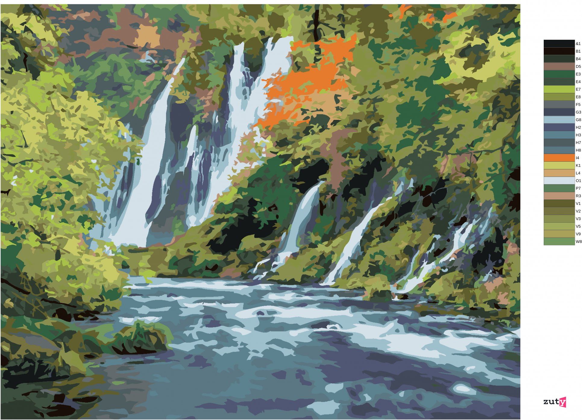 zuty Malování podle čísel - VODOPÁDY URPOSTŘED LESA (DENNIS FRATES) - Rozměr: 40x50 cm, Rámování: Varianta: vypnuté plátno na rám - obrázek 8