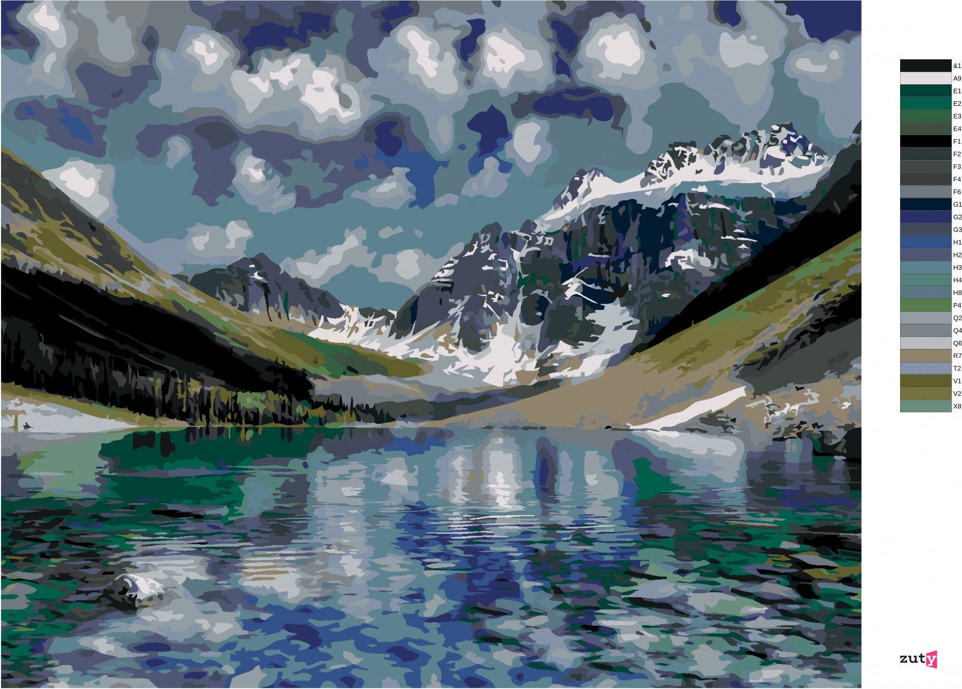 zuty Malování podle čísel - ZASNĚŽENÉ HORY A PRŮZRAČNÉ JEZERO (DENNIS FRATES) - Rozměr: 40x50 cm, Rámování: Varianta: vypnuté plátno na rám - obrázek 6