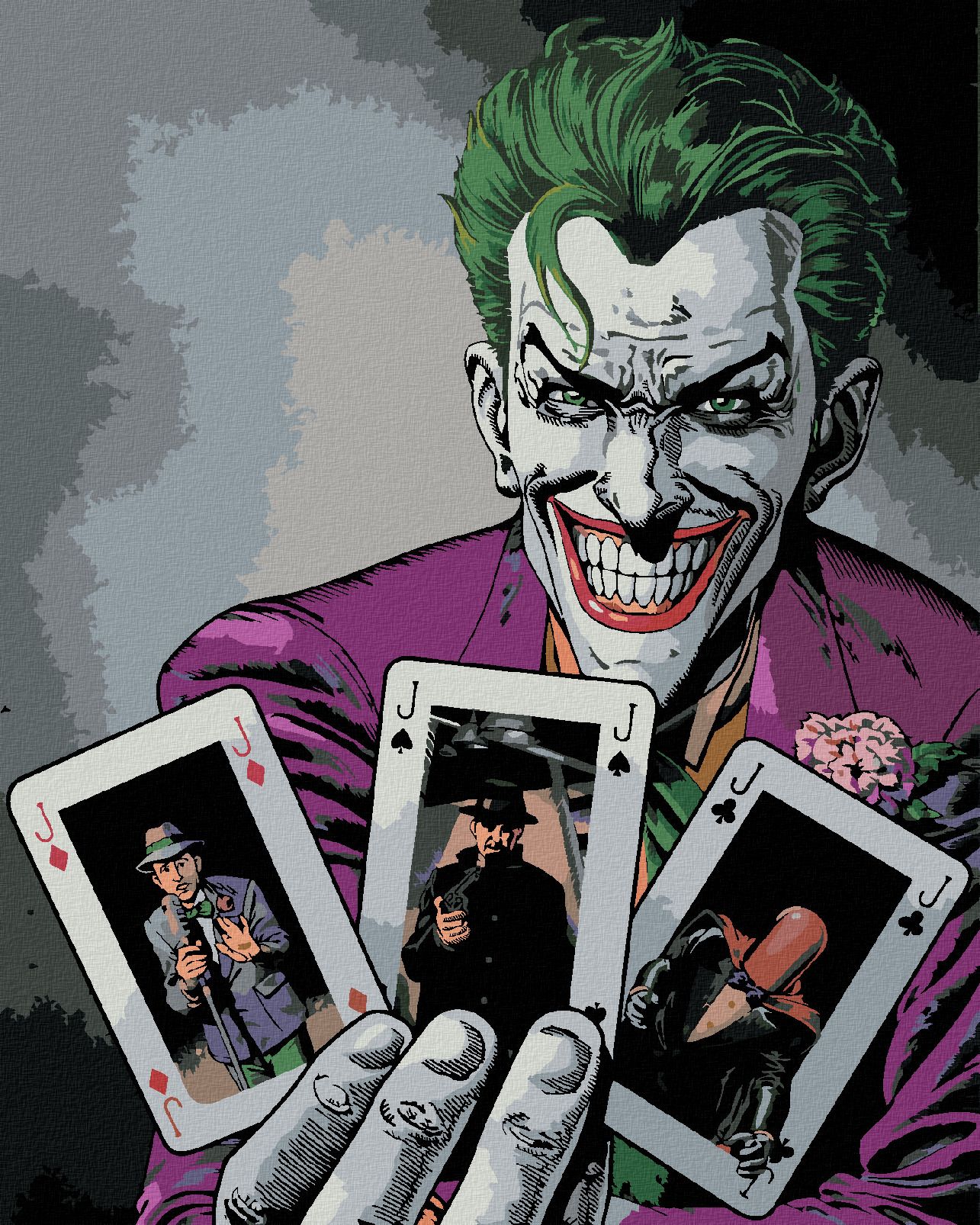 zuty Malování podle čísel - JOKER A KARTY (BATMAN) - Rozměr: 40x50 cm, Rámování: Varianta: vypnuté plátno na rám - obrázek 1