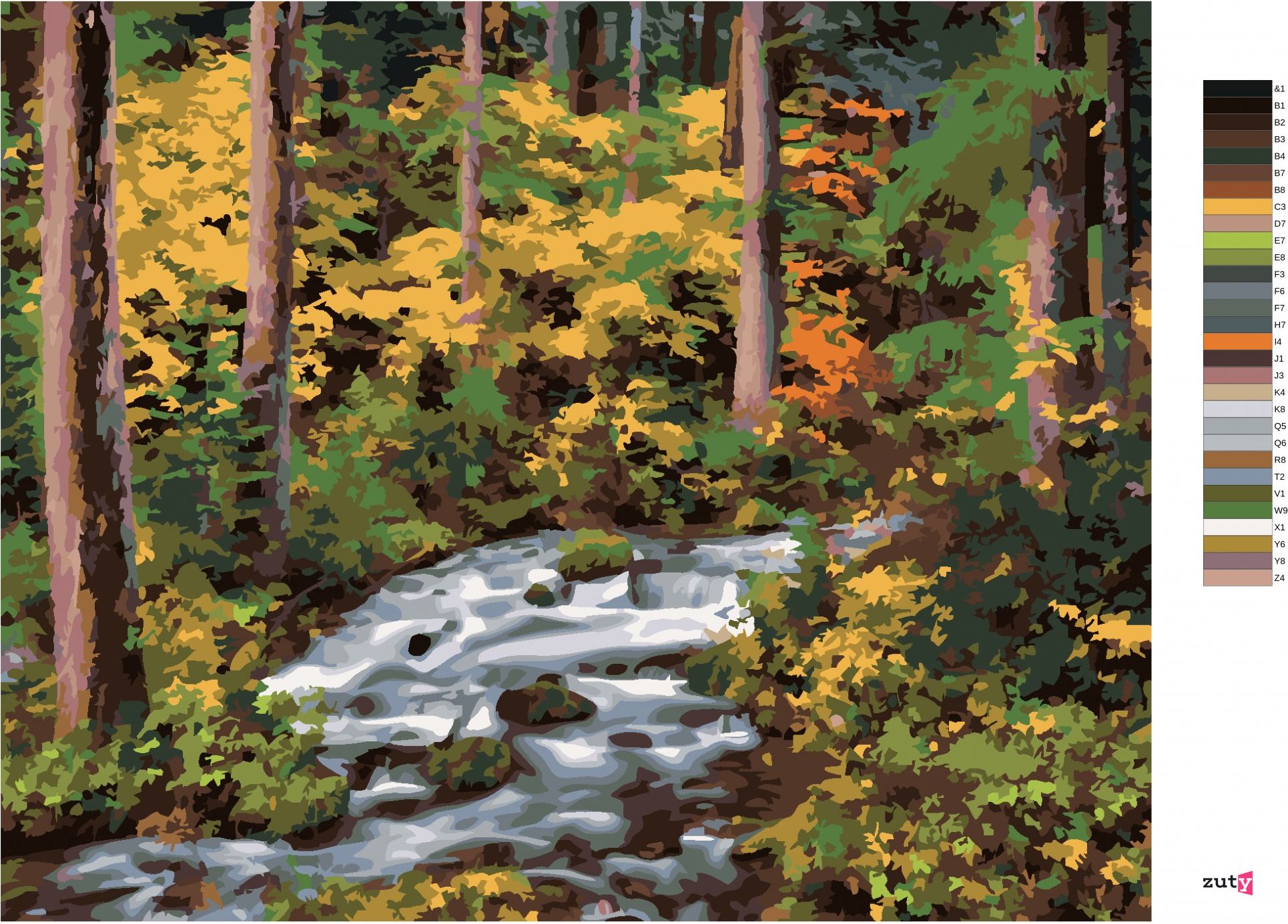 zuty Malování podle čísel - POTOK V LESE (DENNIS FRATES) - Rozměr: 40x50 cm, Rámování: Varianta: vypnuté plátno na rám - obrázek 6