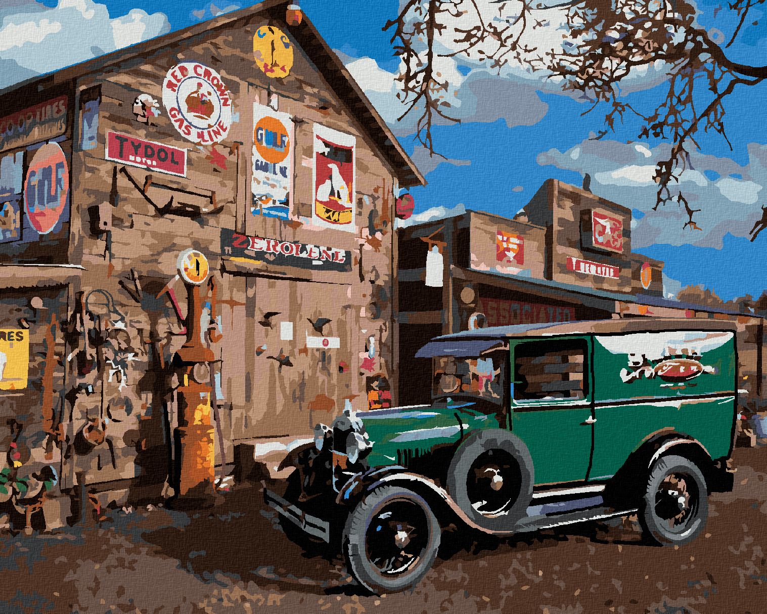 zuty Malování podle čísel - AUTO VETERÁN U STODOLY (DENNIS FRATES) - Rozměr: 40x50 cm, Rámování: Varianta: vypnuté plátno na rám - obrázek 1