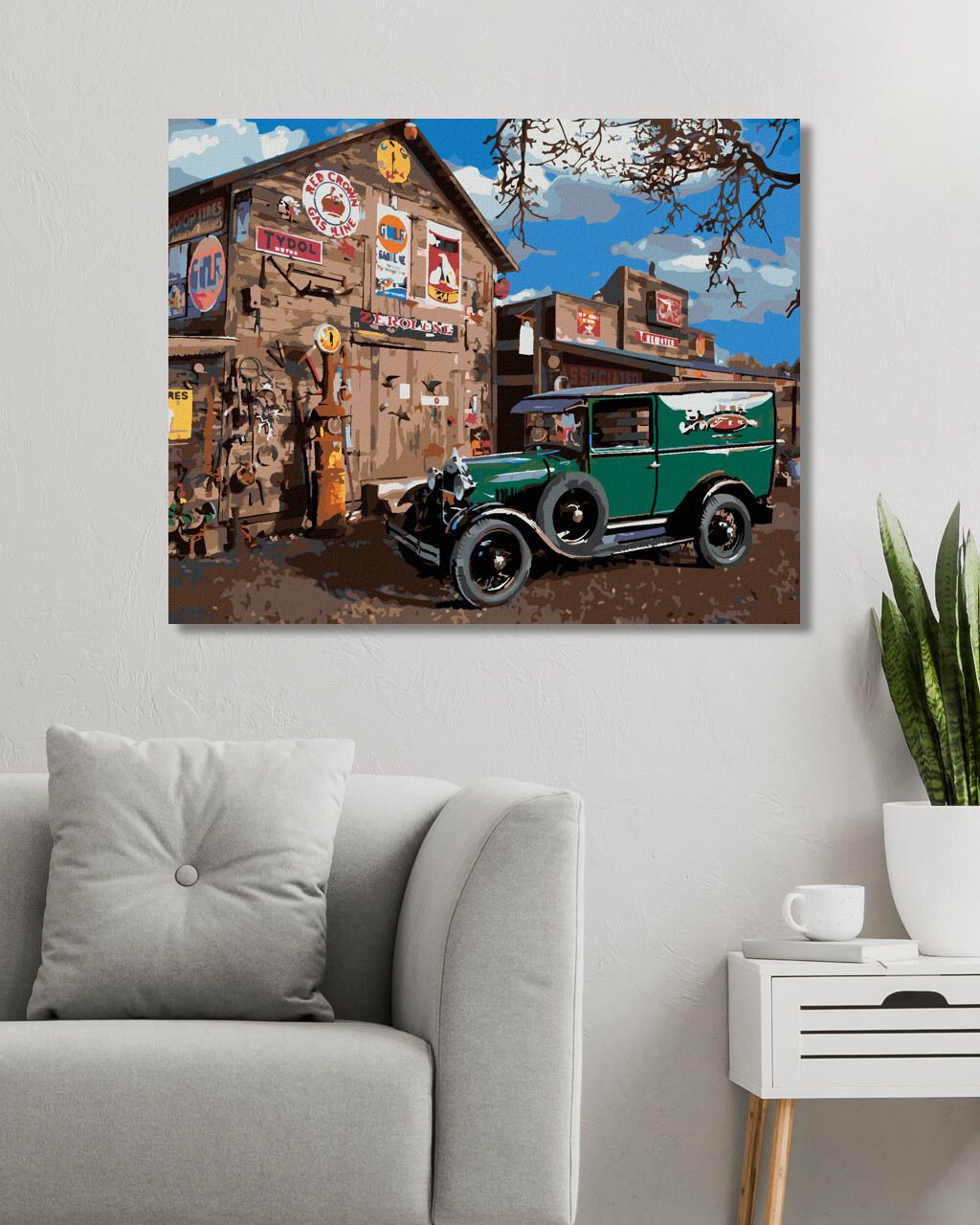 zuty Malování podle čísel - AUTO VETERÁN U STODOLY (DENNIS FRATES) - Rozměr: 40x50 cm, Rámování: Varianta: vypnuté plátno na rám - obrázek 7