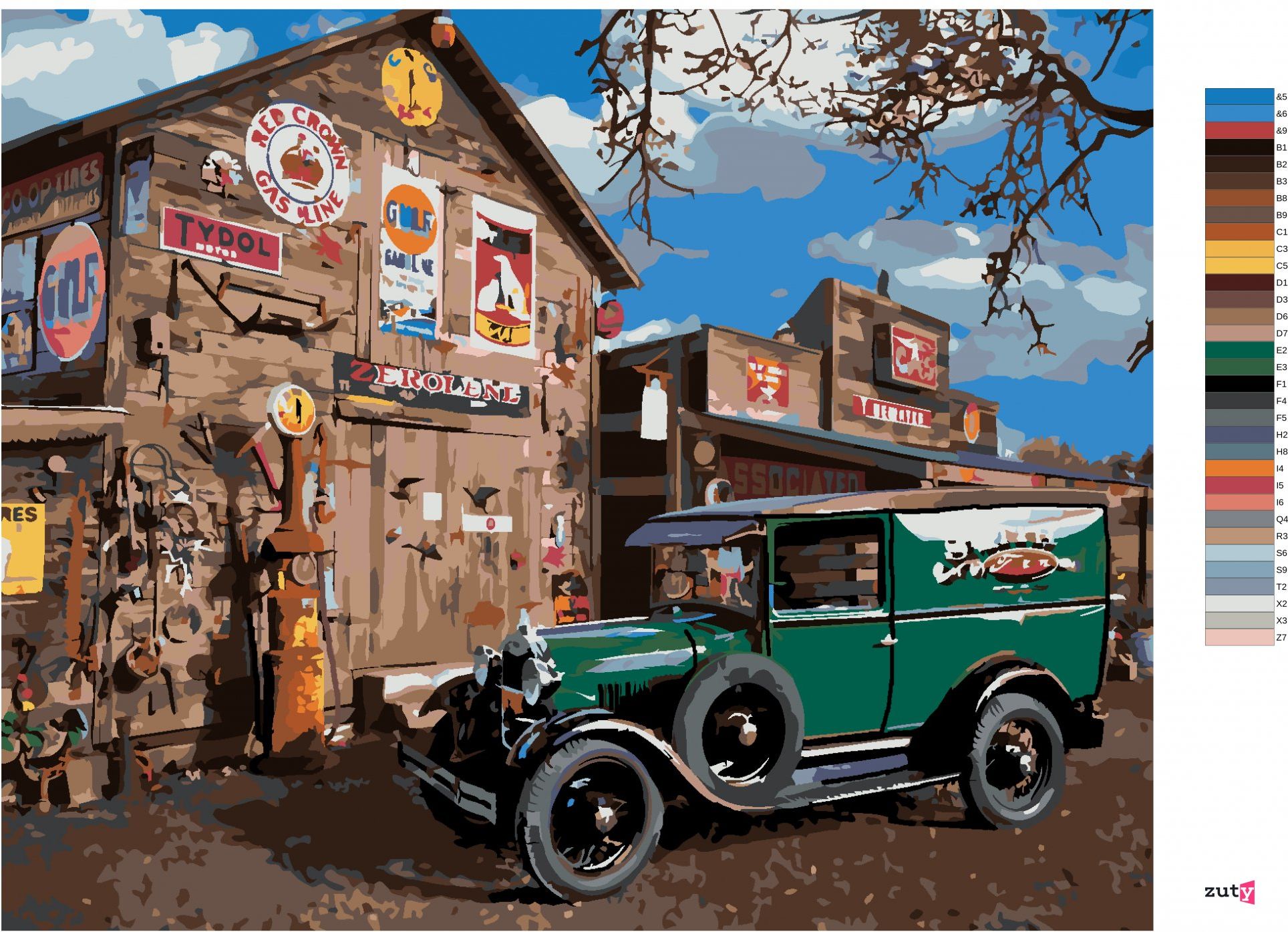 zuty Malování podle čísel - AUTO VETERÁN U STODOLY (DENNIS FRATES) - Rozměr: 40x50 cm, Rámování: Varianta: vypnuté plátno na rám - obrázek 8