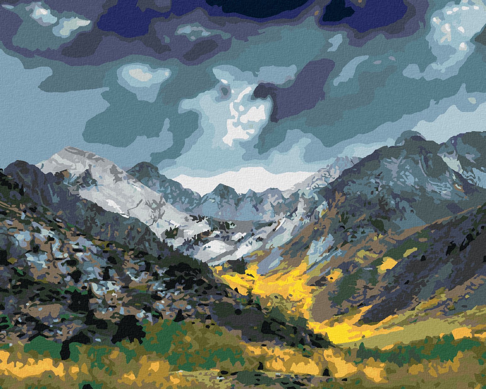 zuty Malování podle čísel - MRAČNA NAD HORAMI (DENNIS FRATES) - Rozměr: 40x50 cm, Rámování: Varianta: vypnuté plátno na rám - obrázek 1