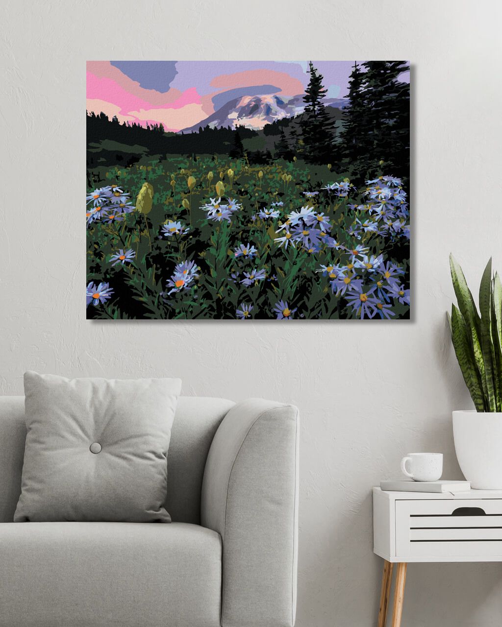 zuty Malování podle čísel - FIALOVÉ KVĚTINY NA ÚPATÍ HORY (DENNIS FRATES) - Rozměr: 40x50 cm, Rámování: Varianta: vypnuté plátno na rám - obrázek 2